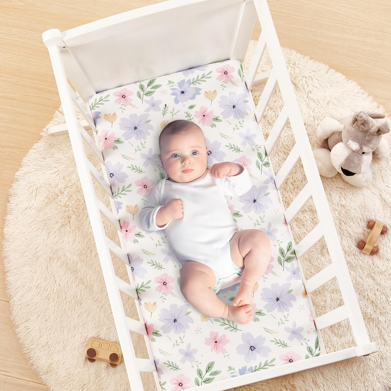 TILLYOU Bassinet Sheets 2 Pack - 33X16 Soft Floral Purple