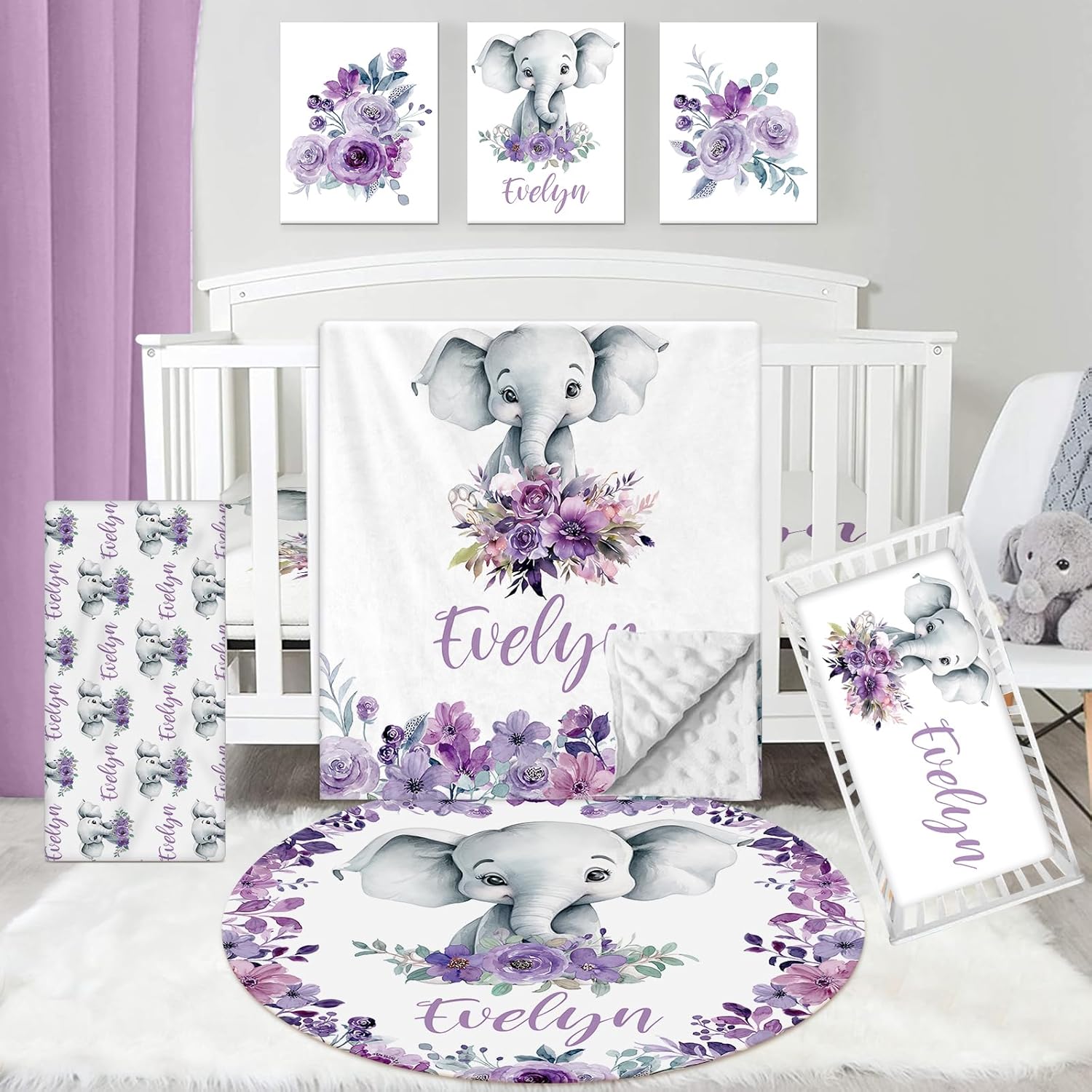 Dyoart Personalized Baby Bedding Set with Elephants
