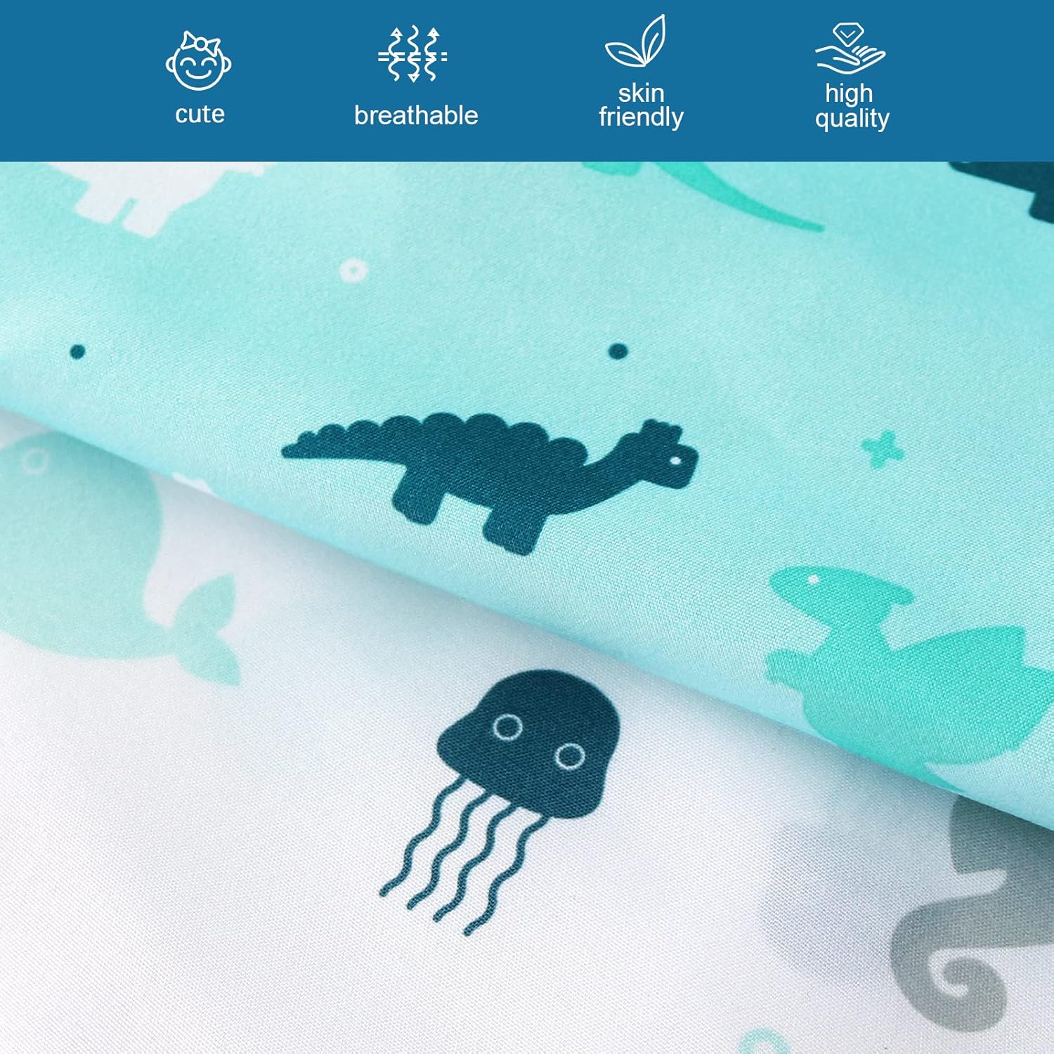 SPRINGSPIRIT Bassinet Sheets 2 Pack Dinosaur Ocean Print