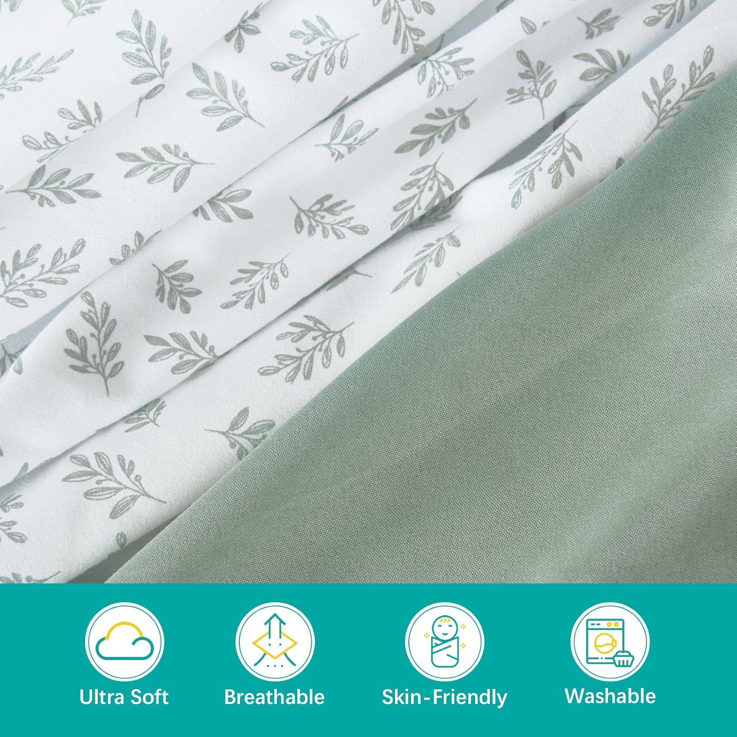 Biloban Baby Bassinet Sheets 4 Pack - Green Ultra Soft Skin-Friendly