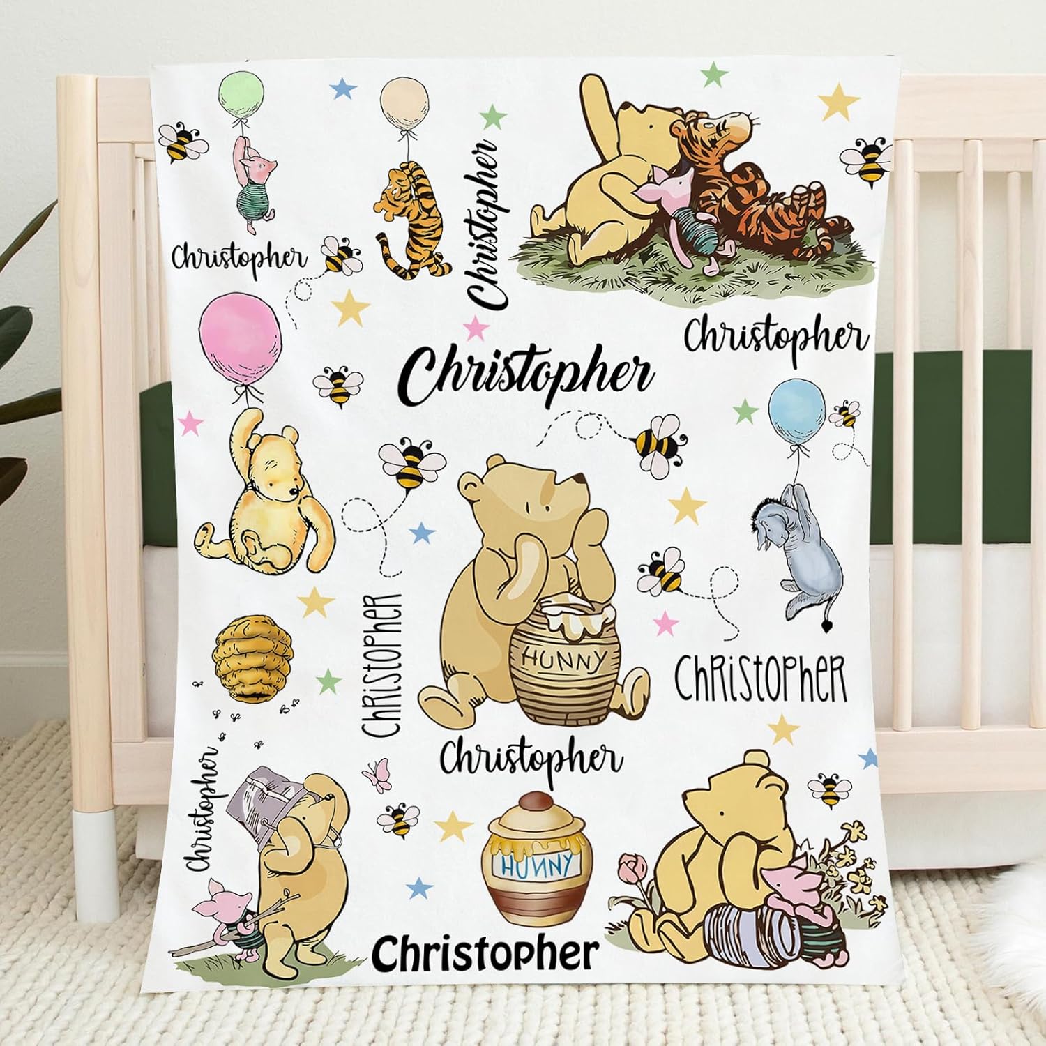 Personalized Pooh Bear Blanket for Kids 1