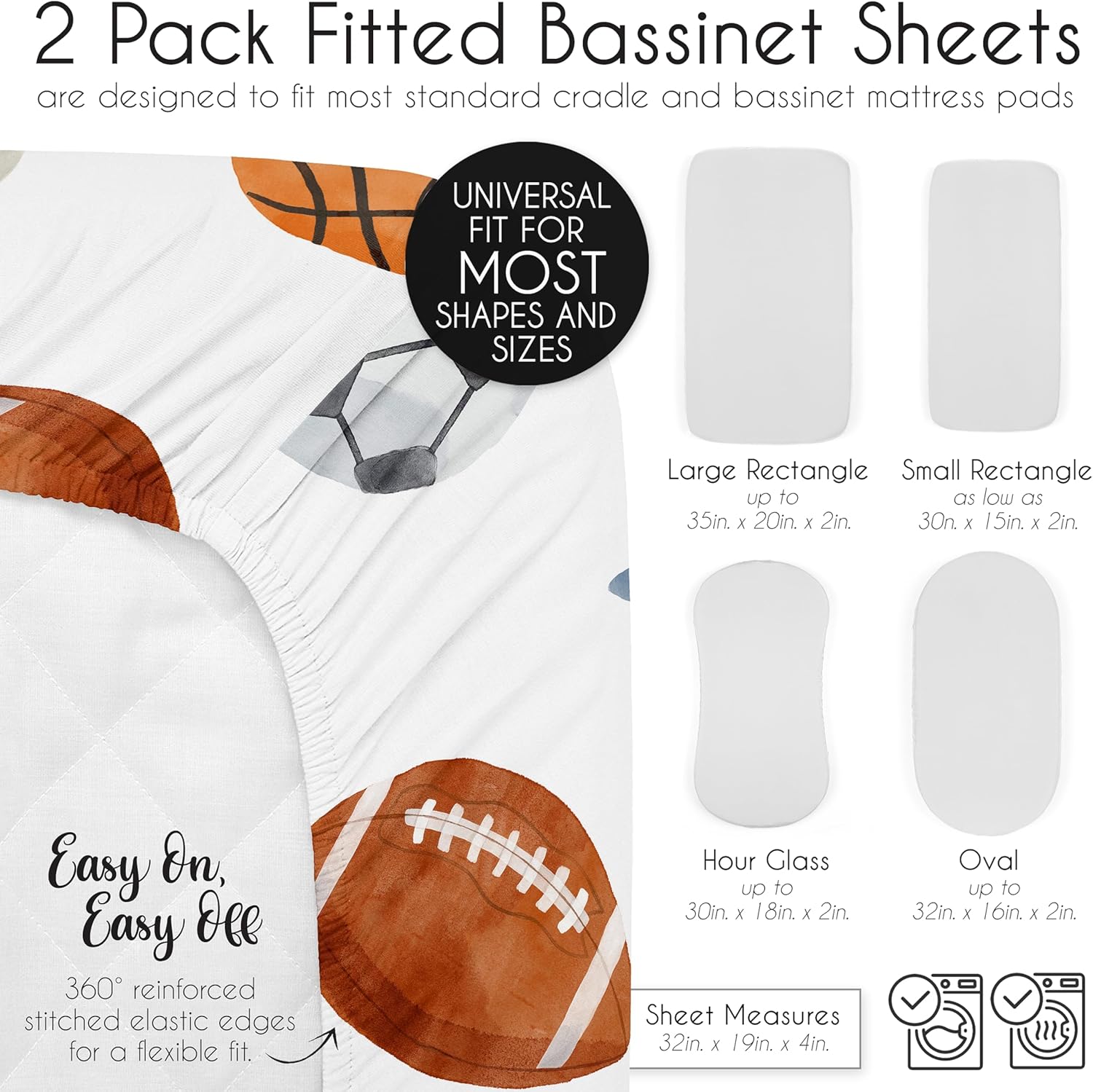 Sweet Jojo Designs Sports Themed Bassinet Sheets 2 Pack