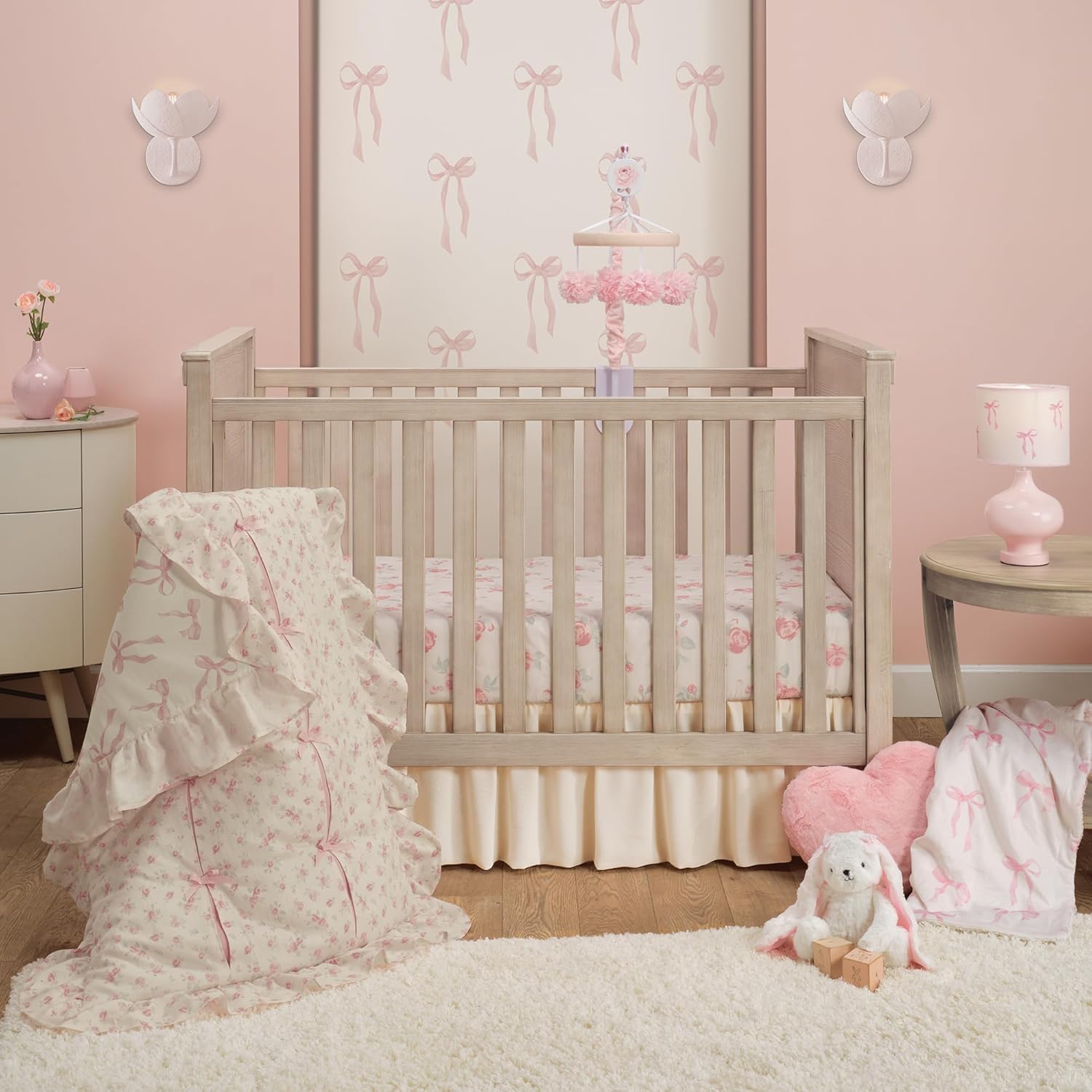 Lambs Ivy Coquette Floral Pink Bows Crib Bedding Set