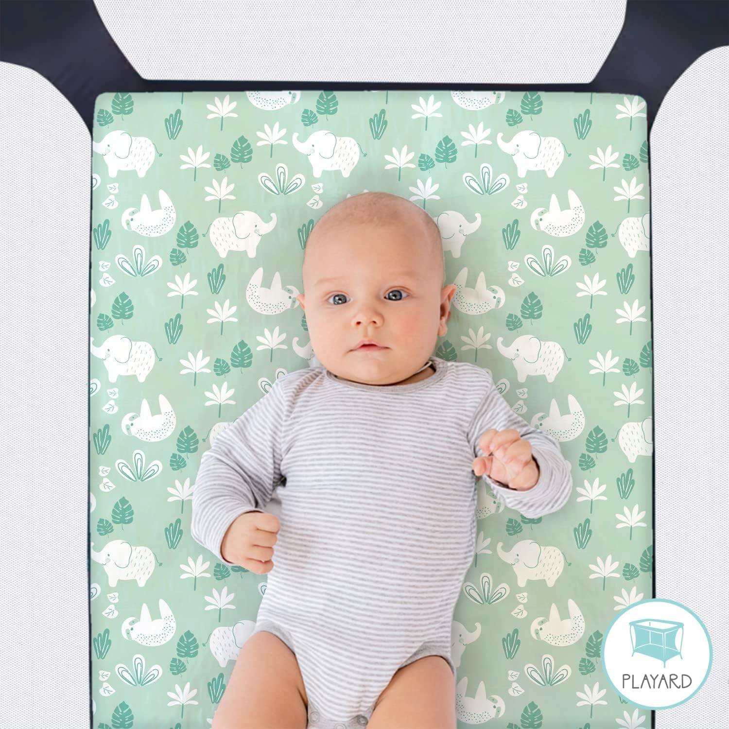 The Peanutshell 3-Pack Green Safari Playard Sheets