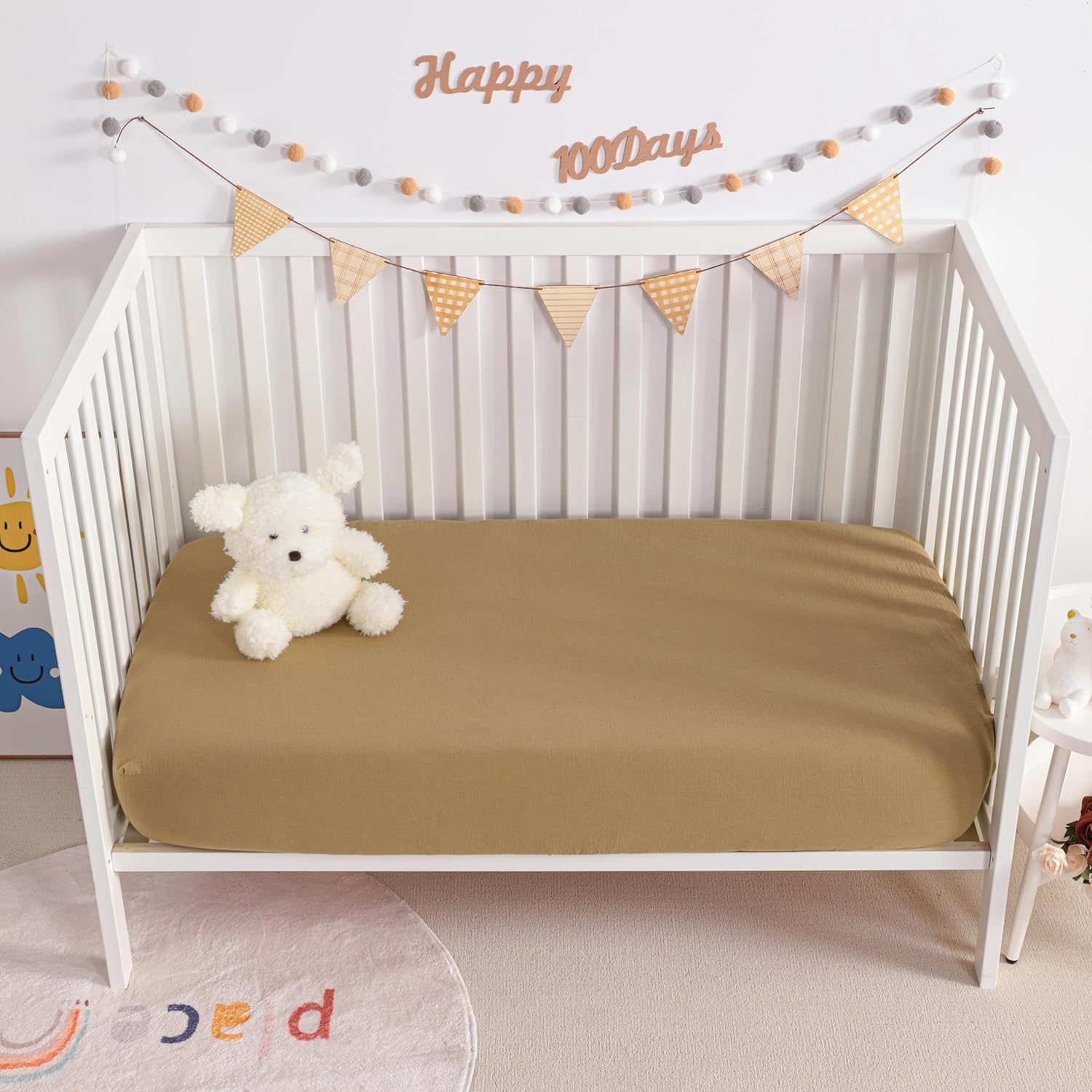 NTBAY 2 Pack Muslin Crib Sheets Soft and Breathable Double Layer 24x38 Inches