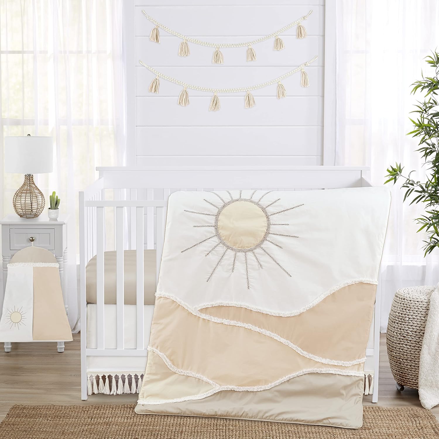 Sweet Jojo Designs Ivory Crib Bed Skirt with Boho Fringe