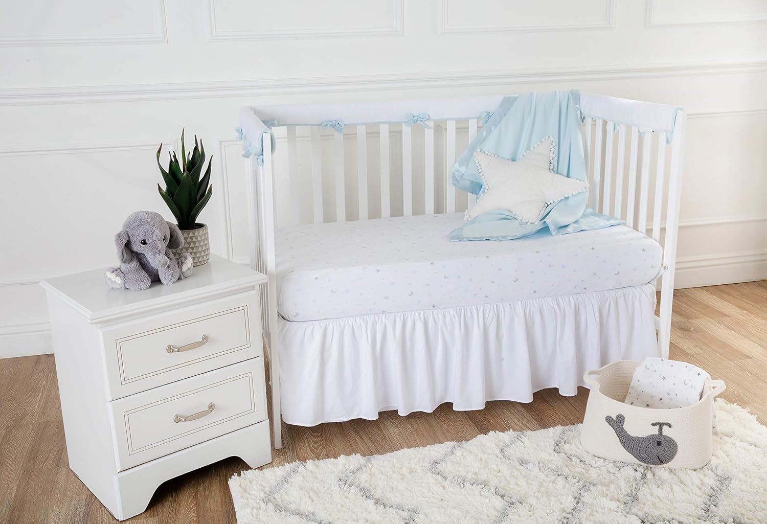 TL Care 100 Natural Cotton Percale Crib Bed Skirt White Soft Breathable