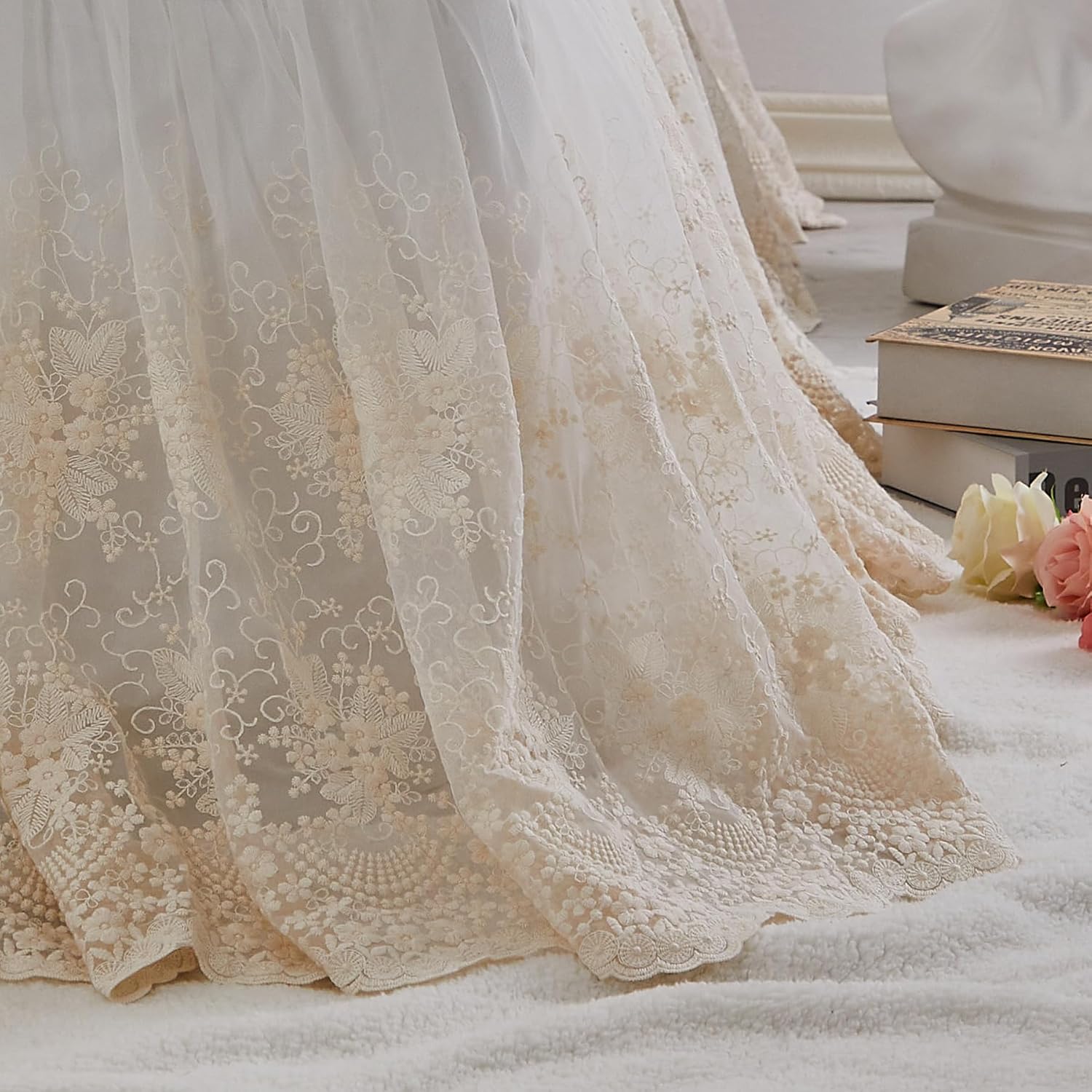 Brandream Boho Crib Bed Skirt - Beige Cream 4-Sided