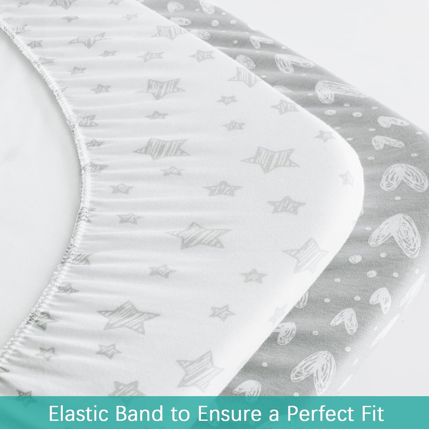 Biloban Bassinet Sheets 2 Pack White Grey Star Print