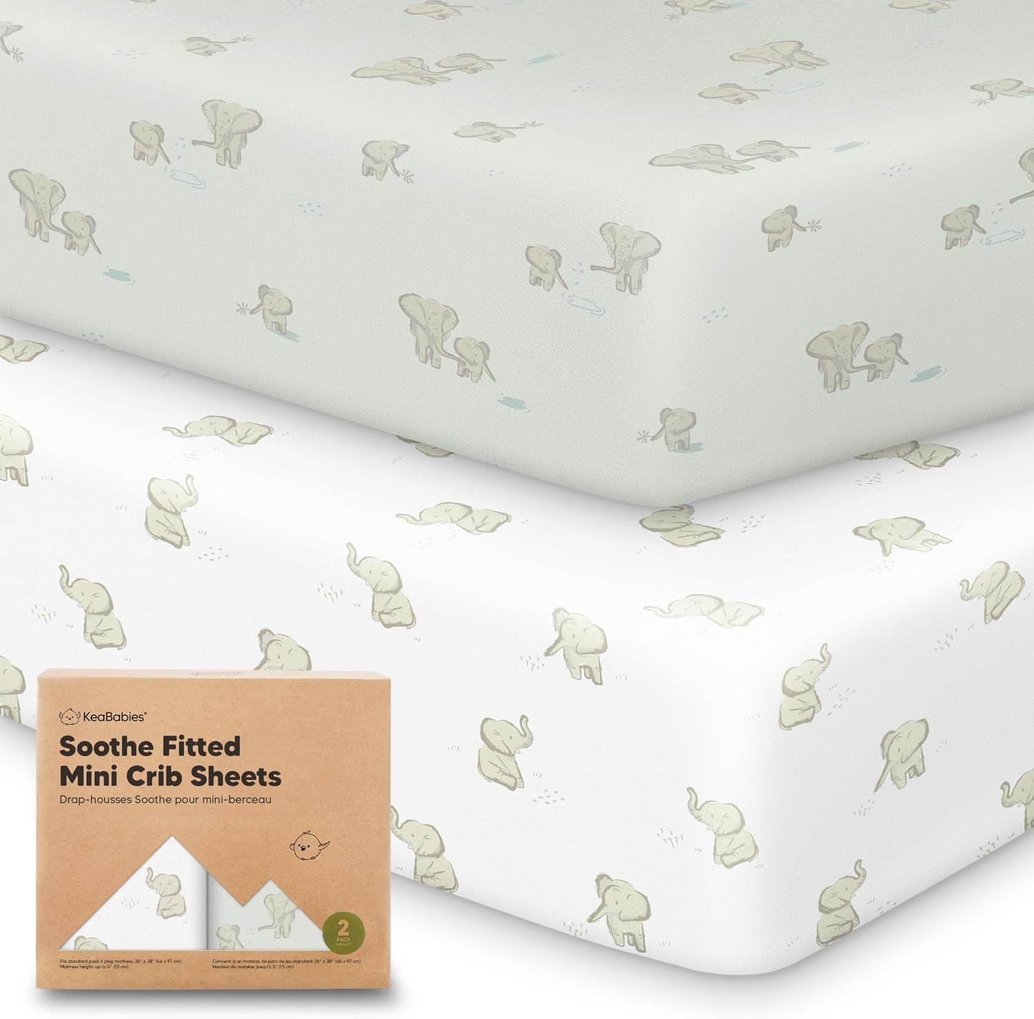 KeaBabies 2-Pack Mini Crib Sheets Fitted 38x26
