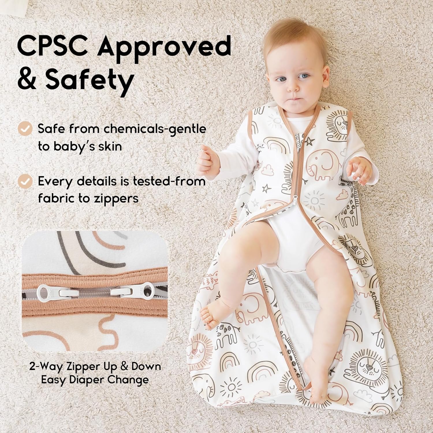 Yoofoss Organic Cotton Sleep Sack 6-12 Months 3 Pack 2-Way Zipper