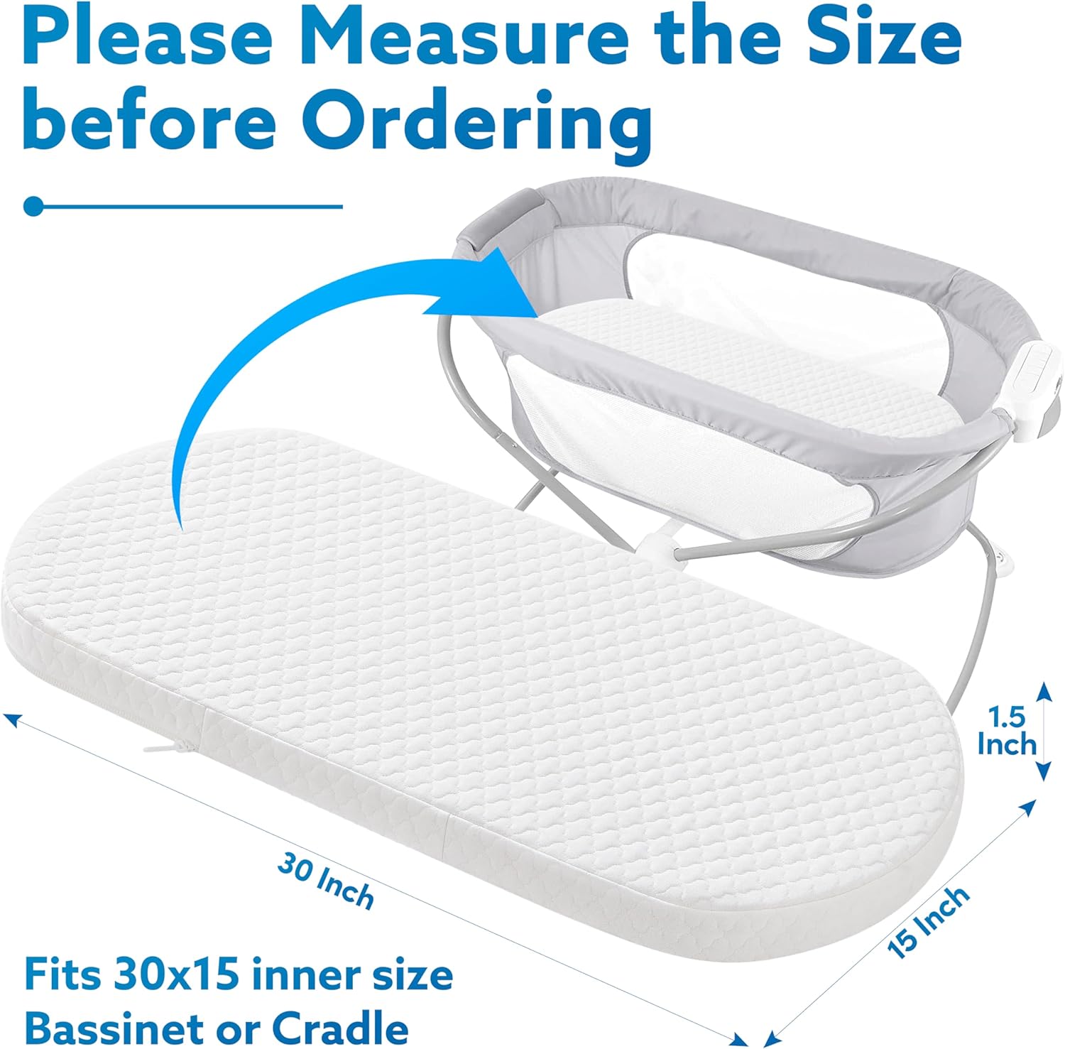 Pro Goleem Baby Bassinet Mattress Pad 30x15 Oval