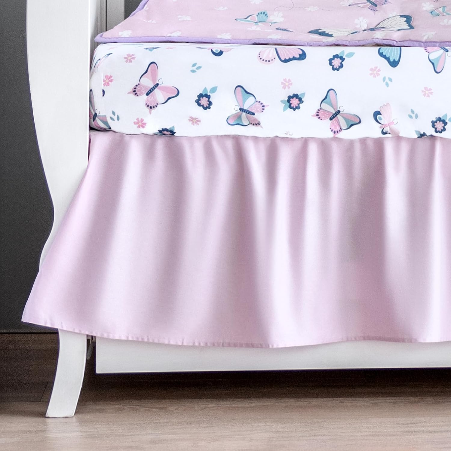 Butterfly Crib Bedding Set for Girls - 5 Piece White Pink
