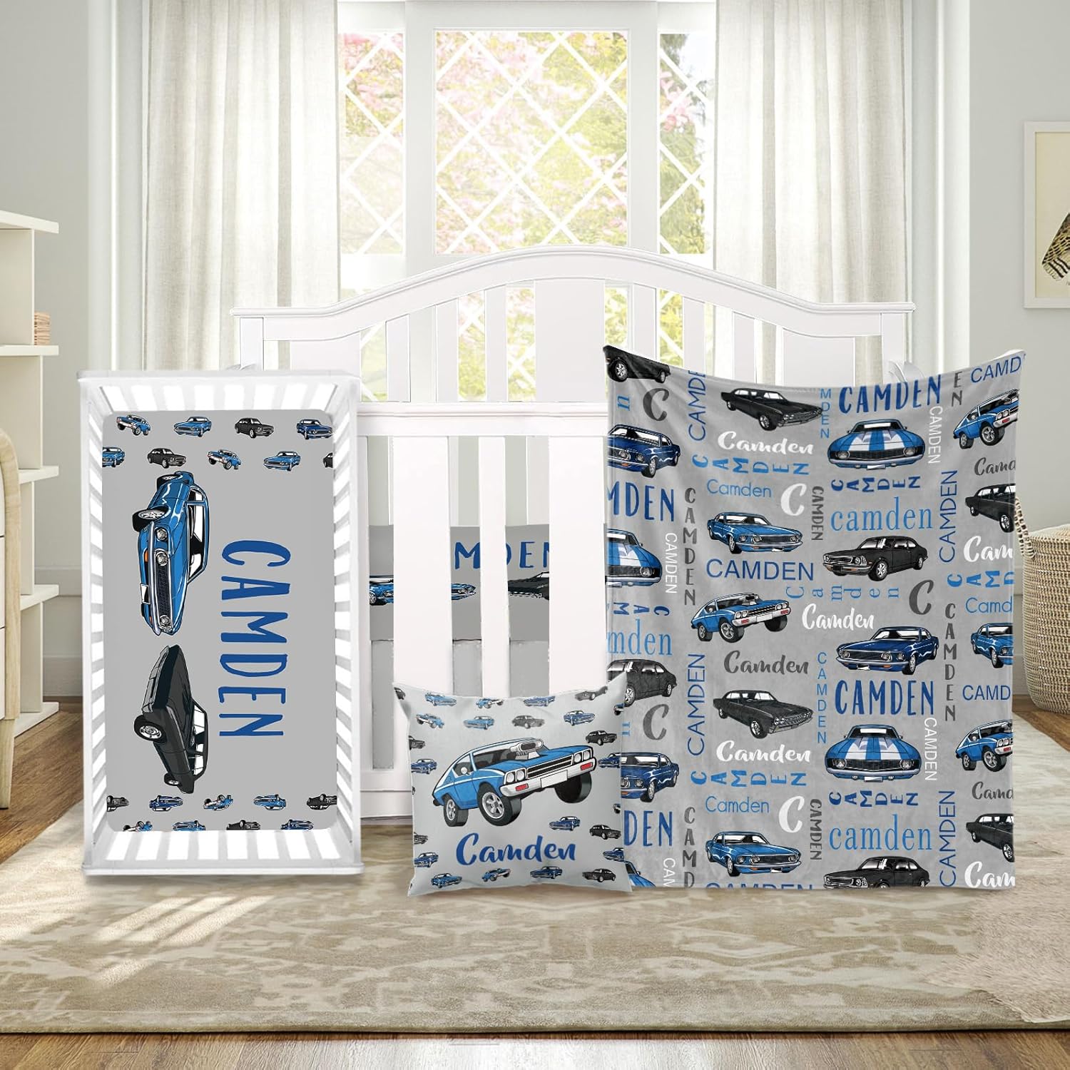 Custom Crib Bedding Set 3 Piece - Cars Design for Baby