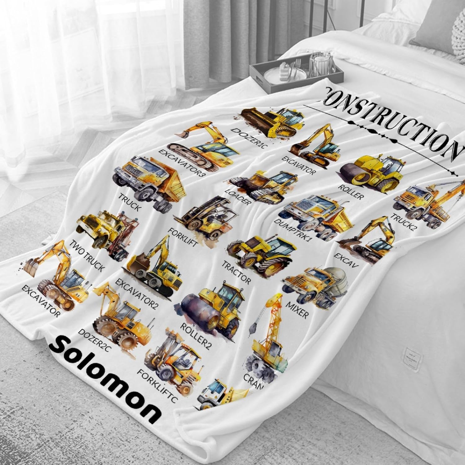 MATCHASTAR Truck Custom Name Flannel Throw Blanket for Kids