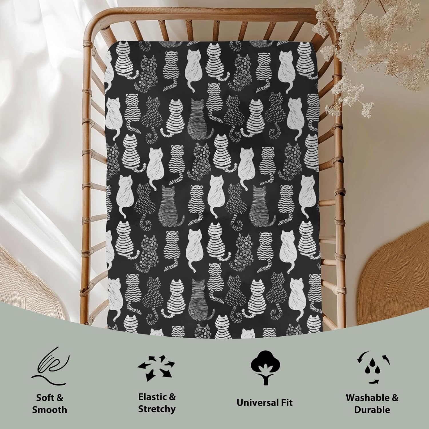 Stylish Cat Print Fitted Crib Sheets for Baby