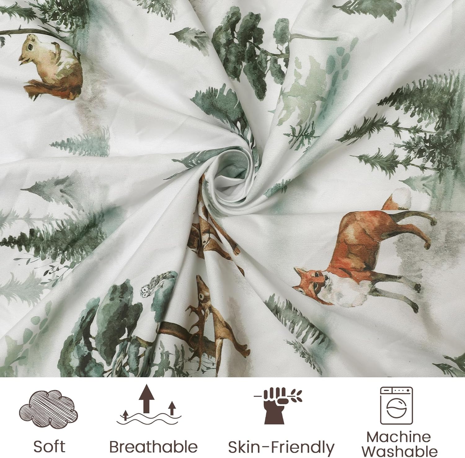 PHF 3 Pack Bassinet Sheets with Deer and Squirrels Pattern