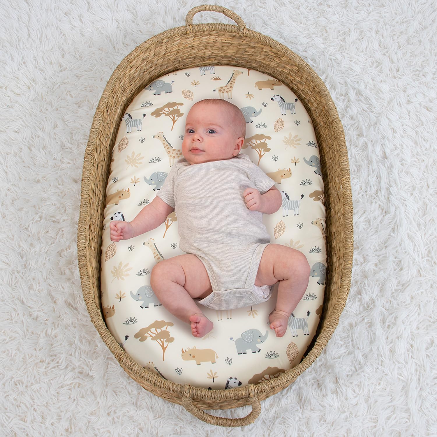 The Peanutshell Safari Bassinet Sheets 4-Pack - Neutral Soft Cozy