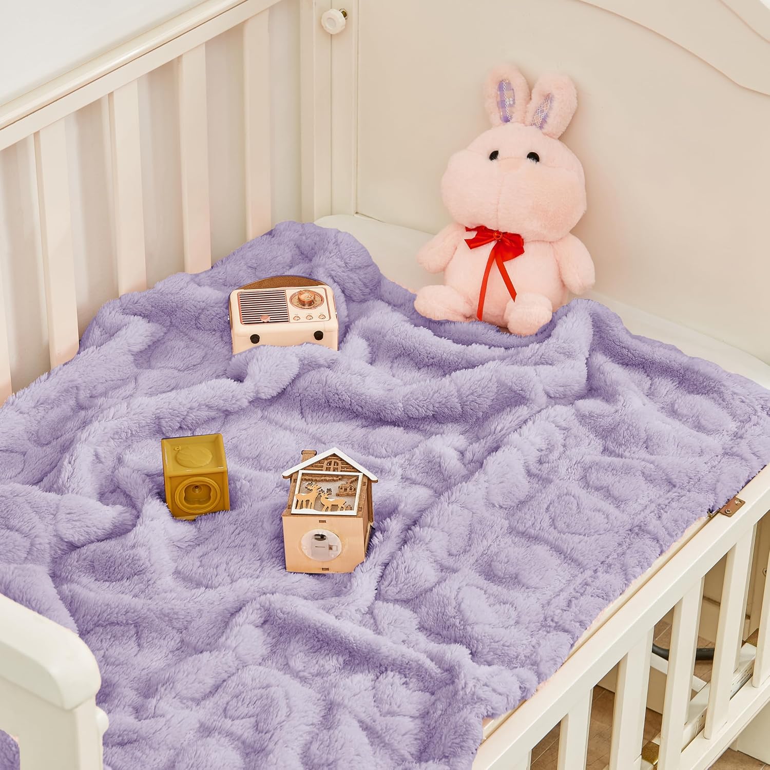 Yurhap Fleece Baby Blanket Heart Checkered Purple 30x40