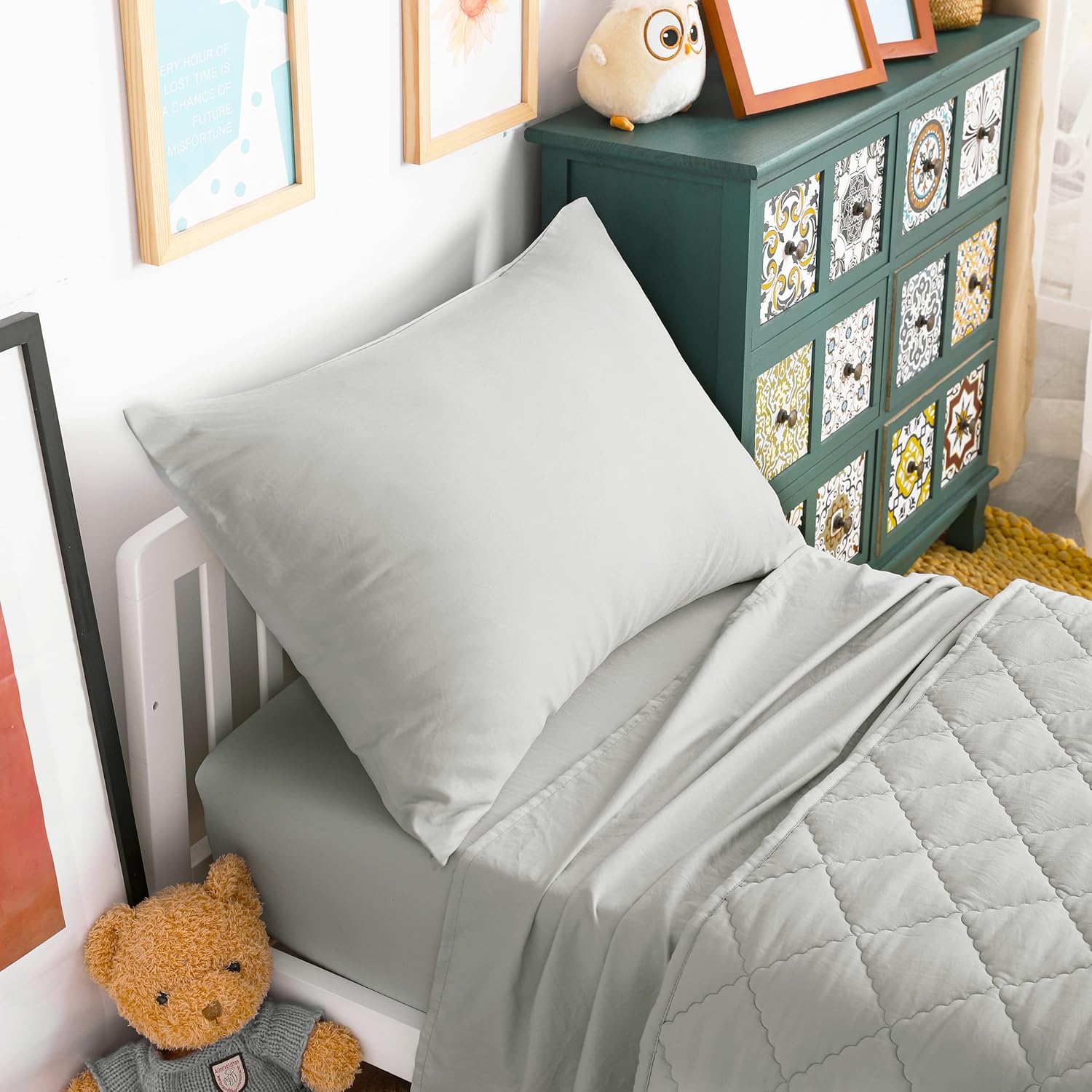 NTBAY Toddler Bedding Set - 4 Piece Light Grey