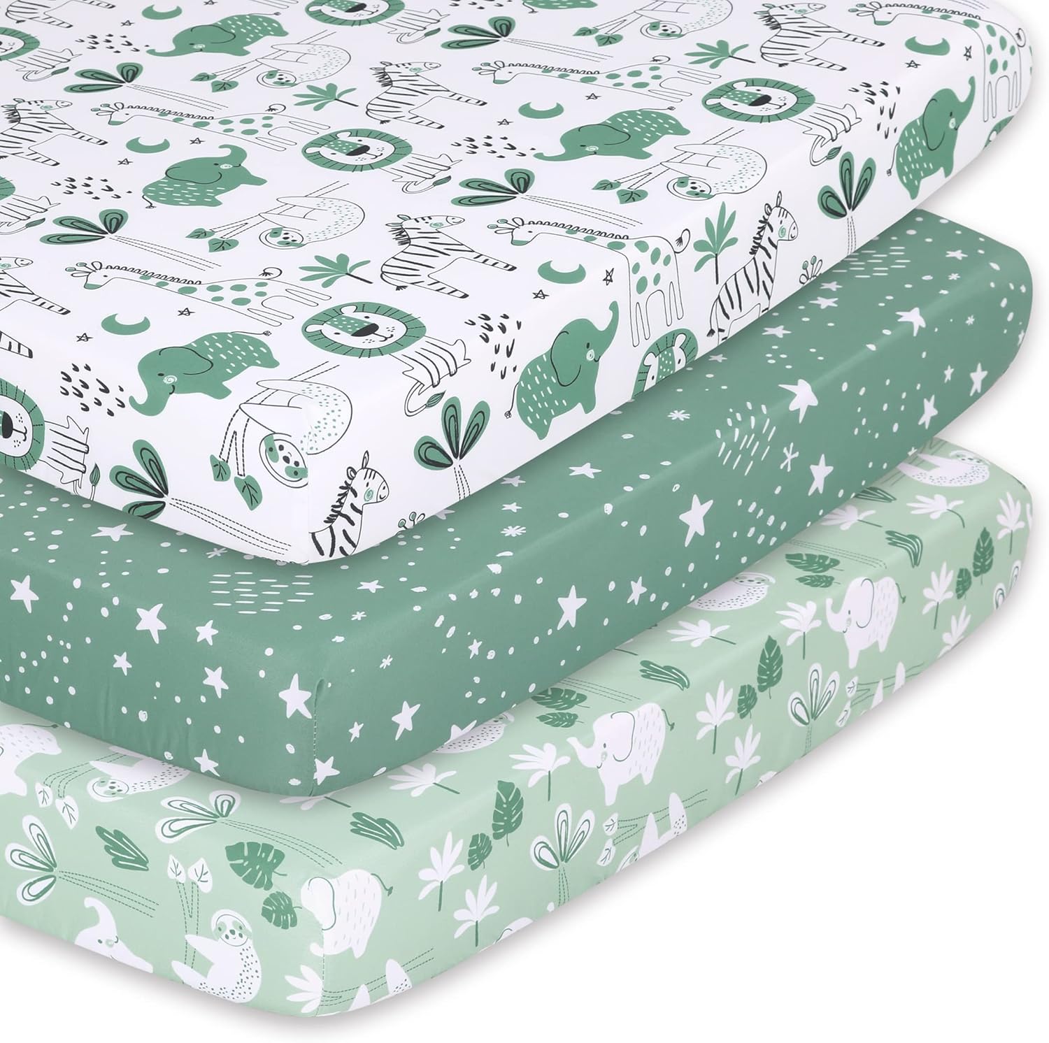 The Peanutshell 3-Pack Green Safari Playard Sheets