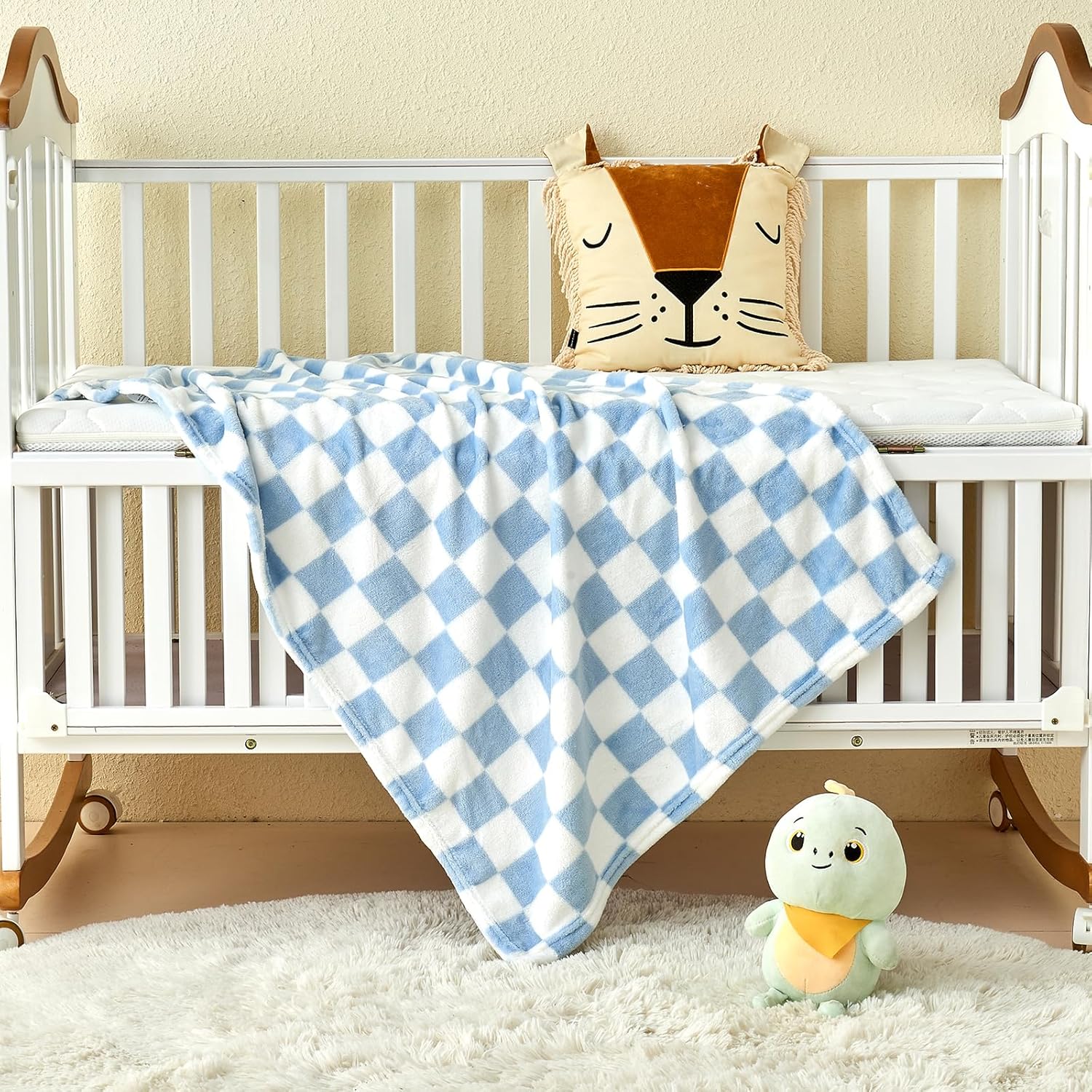 Yurhap Checkered Baby Blanket Fleece 30x40 Blue 1