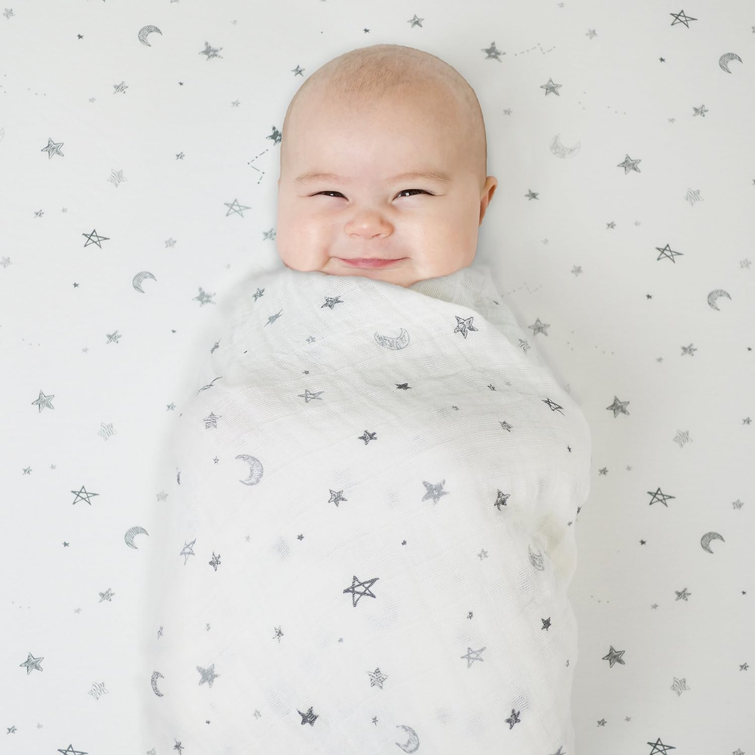American Baby Company Bassinet Sheet Grey Star and Moon 15 x 33