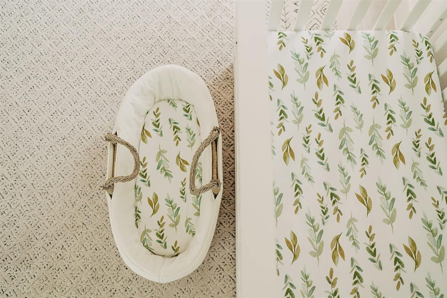 3 Fitted Bassinet Sheets Leafy Set - Oeko-Tex Cotton