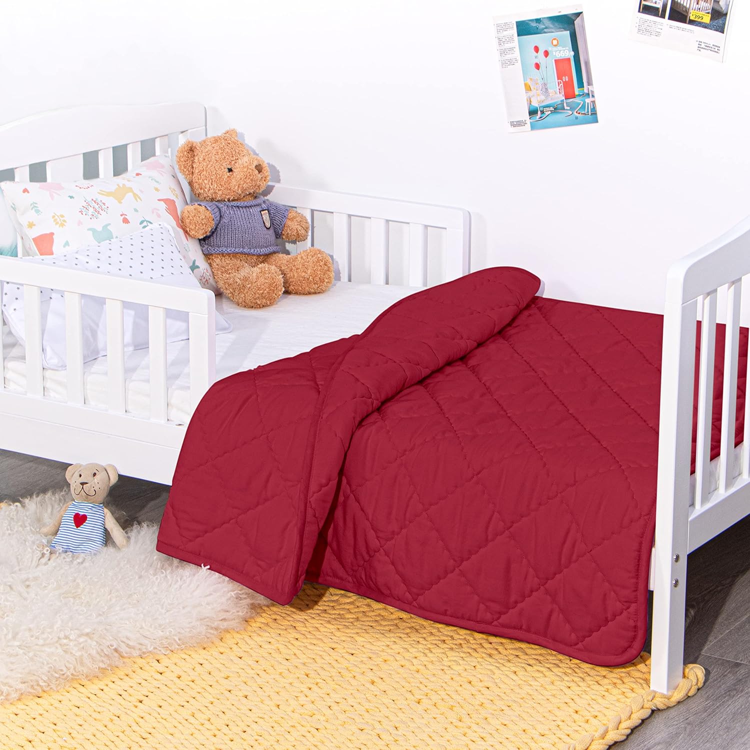 NTBAY Down Alternative Toddler Comforter Lightweight and Warm Red Crib Quilted Blanket