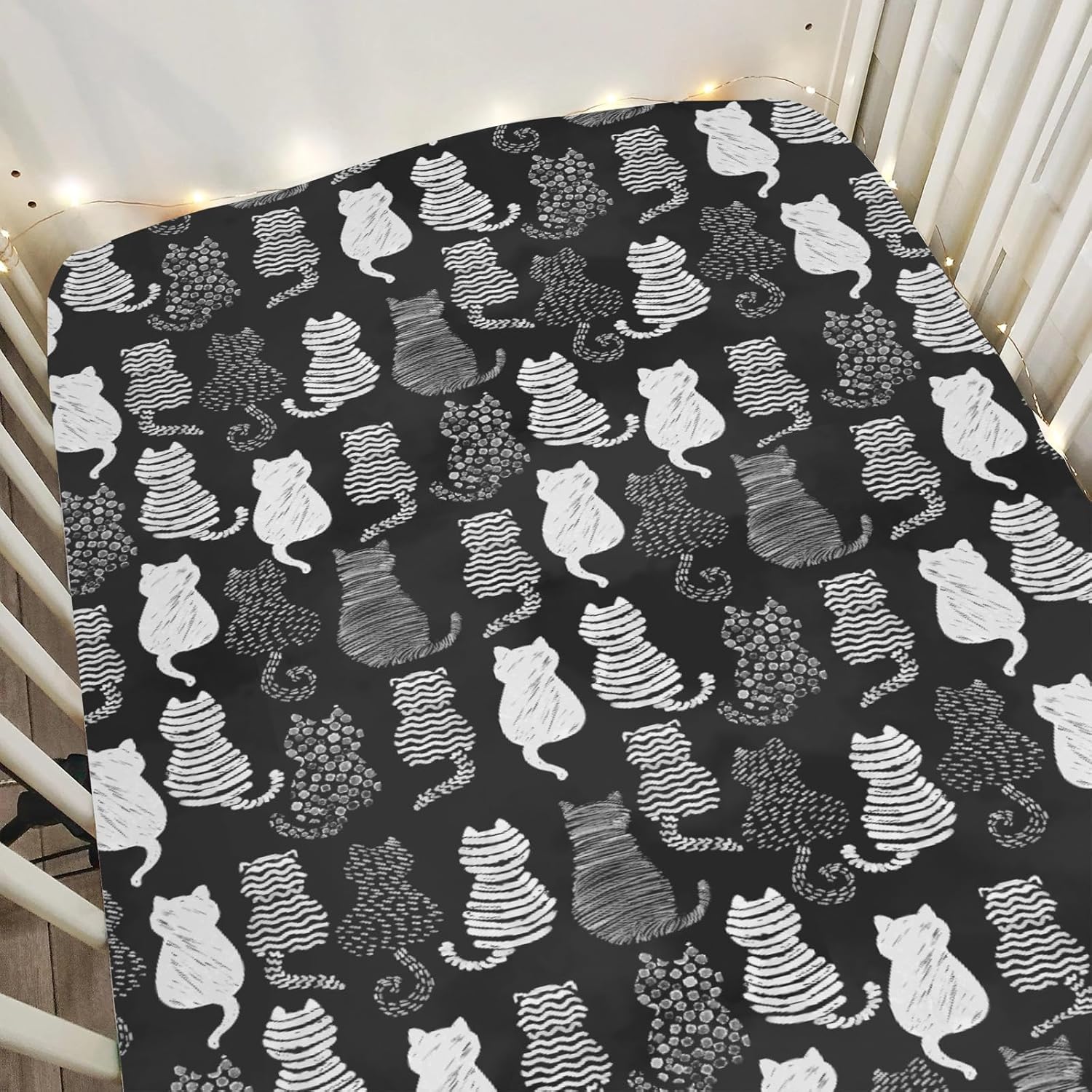 Stylish Cat Print Fitted Crib Sheets for Baby