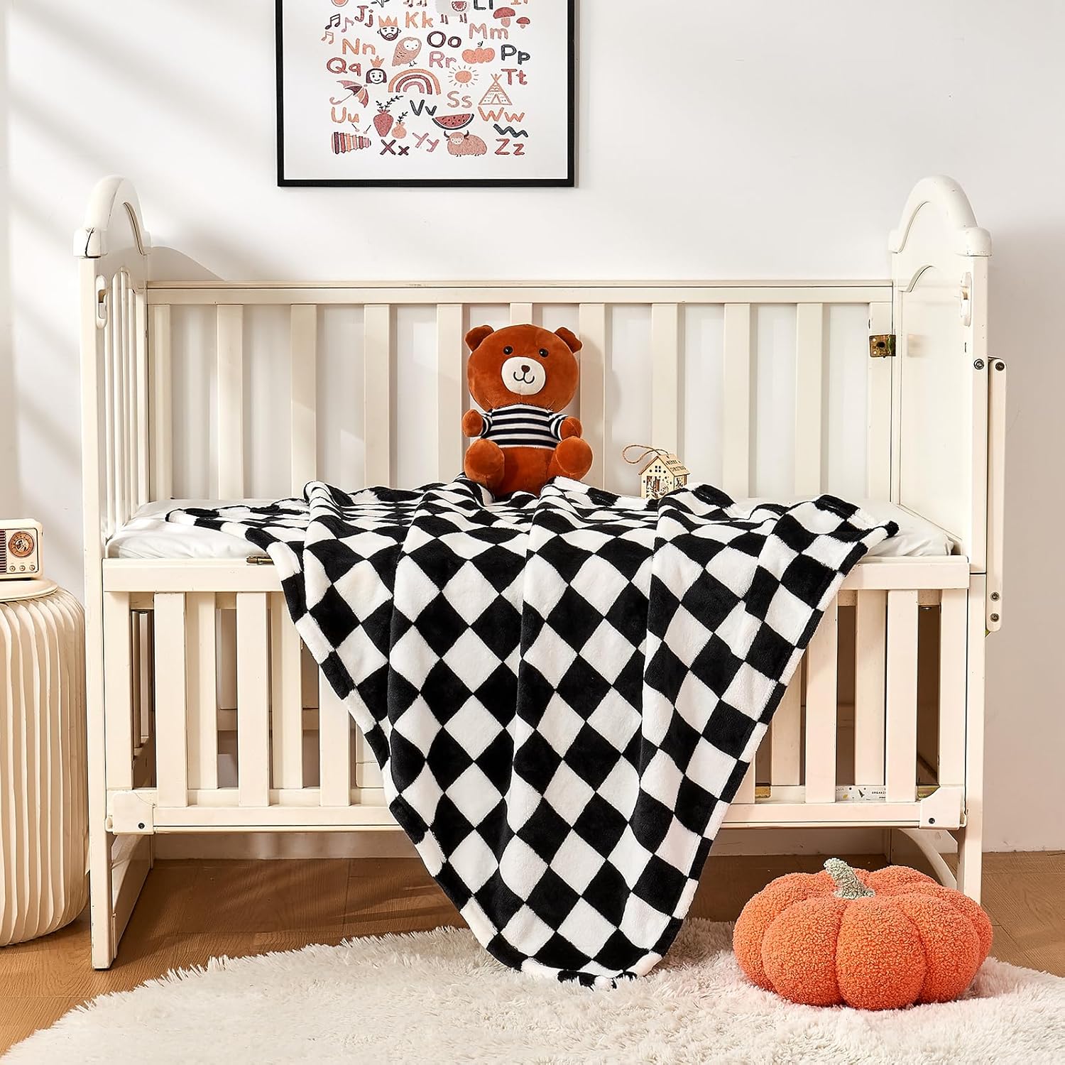Yurhap Checkered Baby Blanket Fleece 30x40 Black