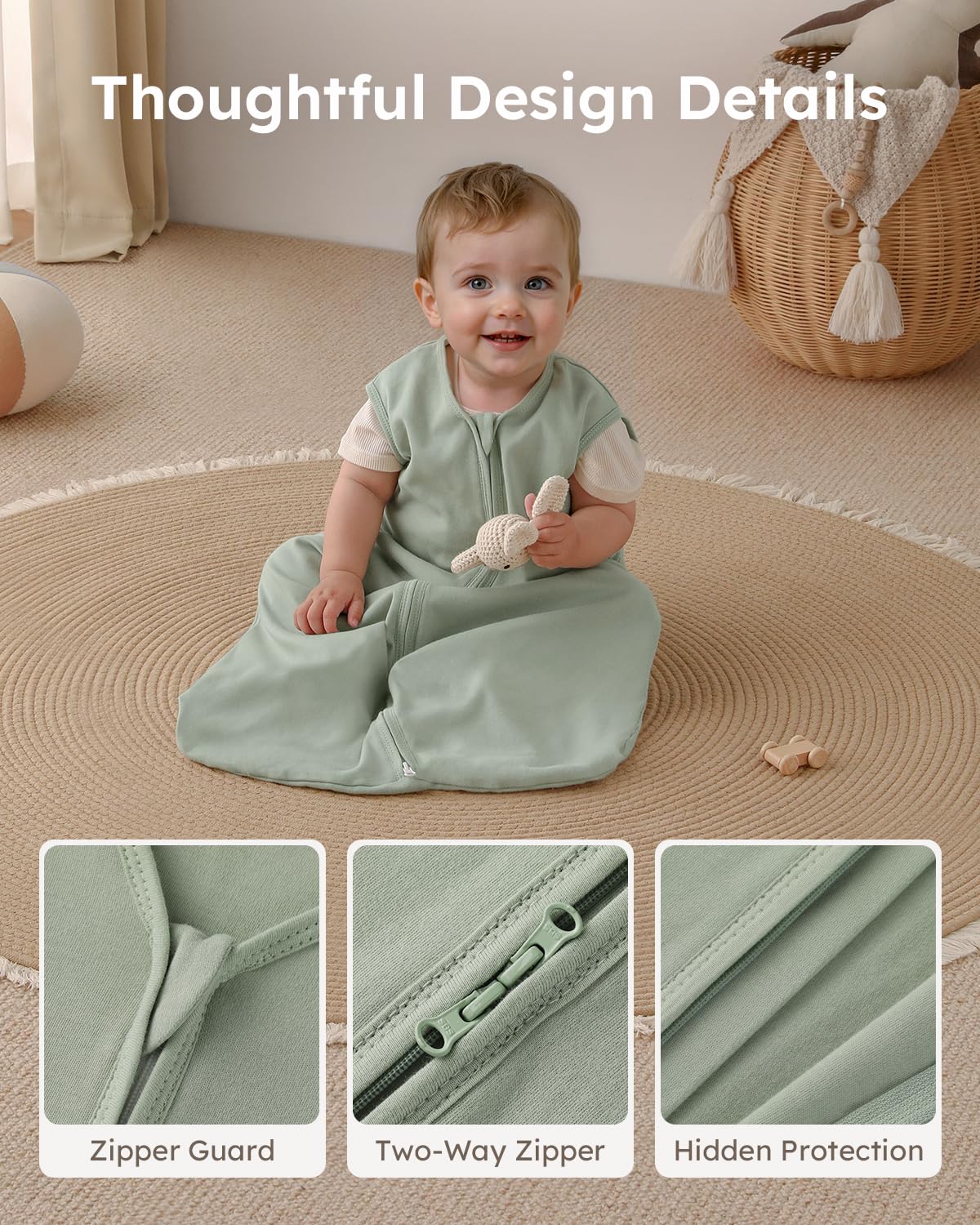 Yoofoss Organic Cotton Sleep Sack 0-6 Months 3 Pack