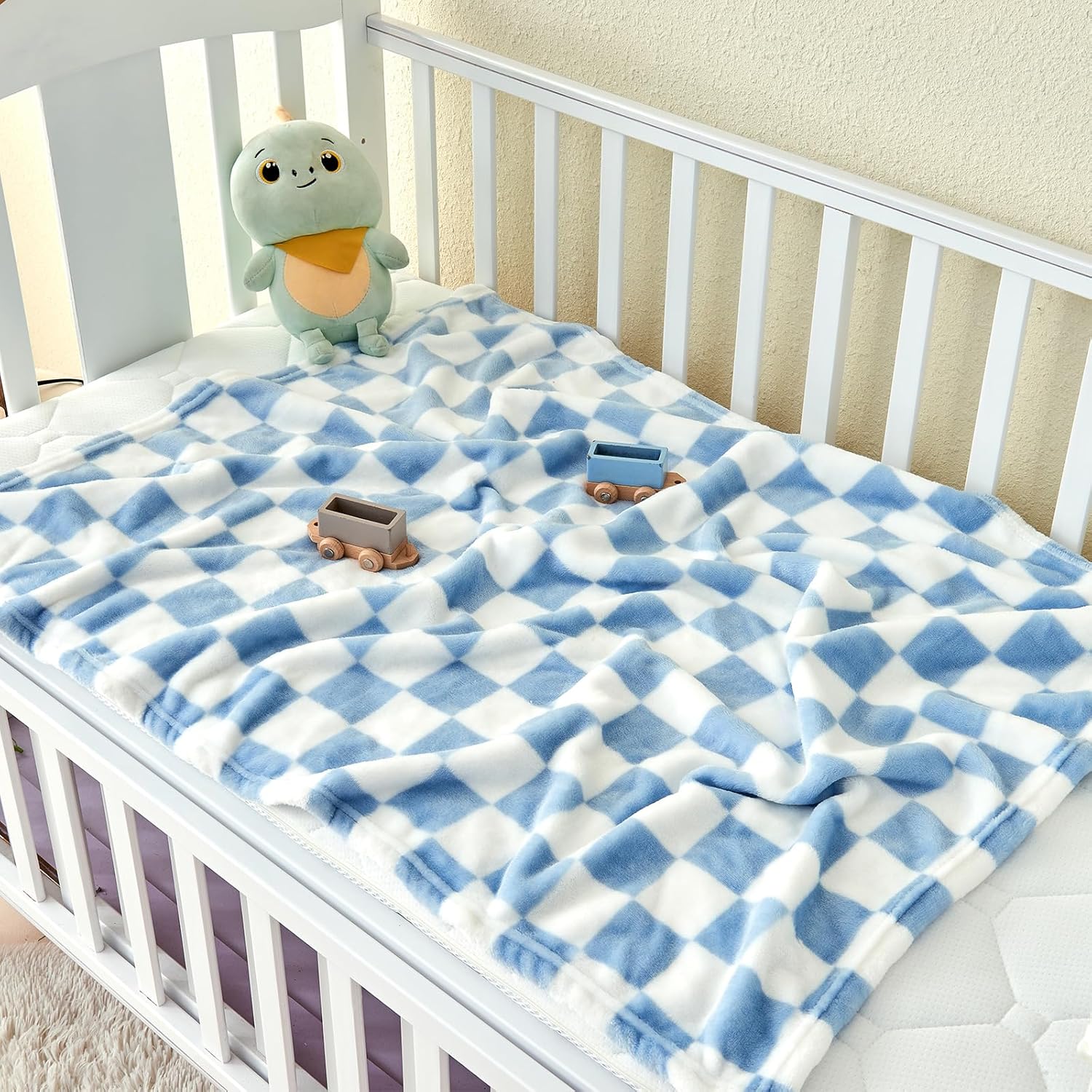 Yurhap Checkered Baby Blanket Fleece 30x40 Blue 1