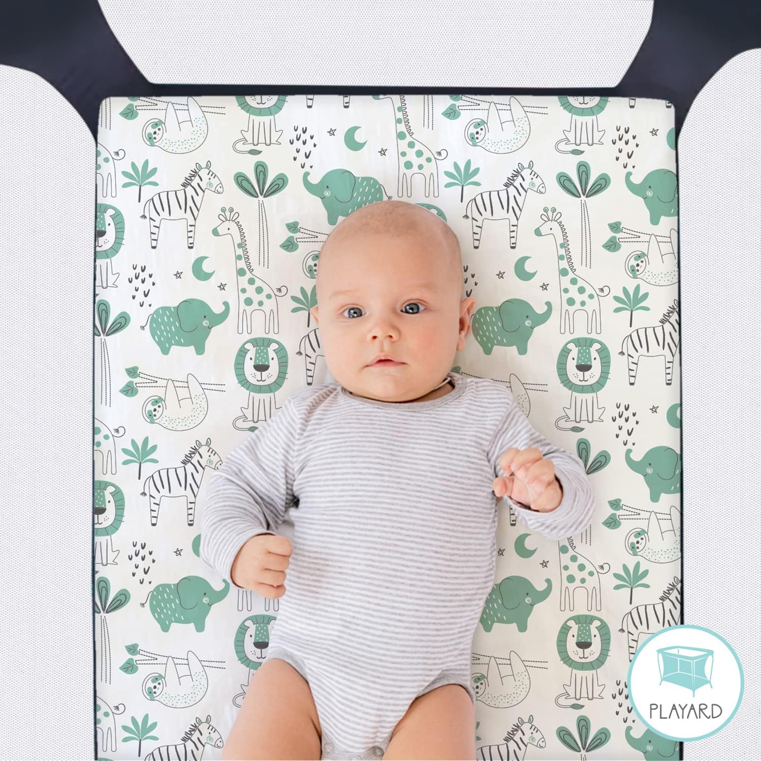 The Peanutshell 3-Pack Green Safari Playard Sheets