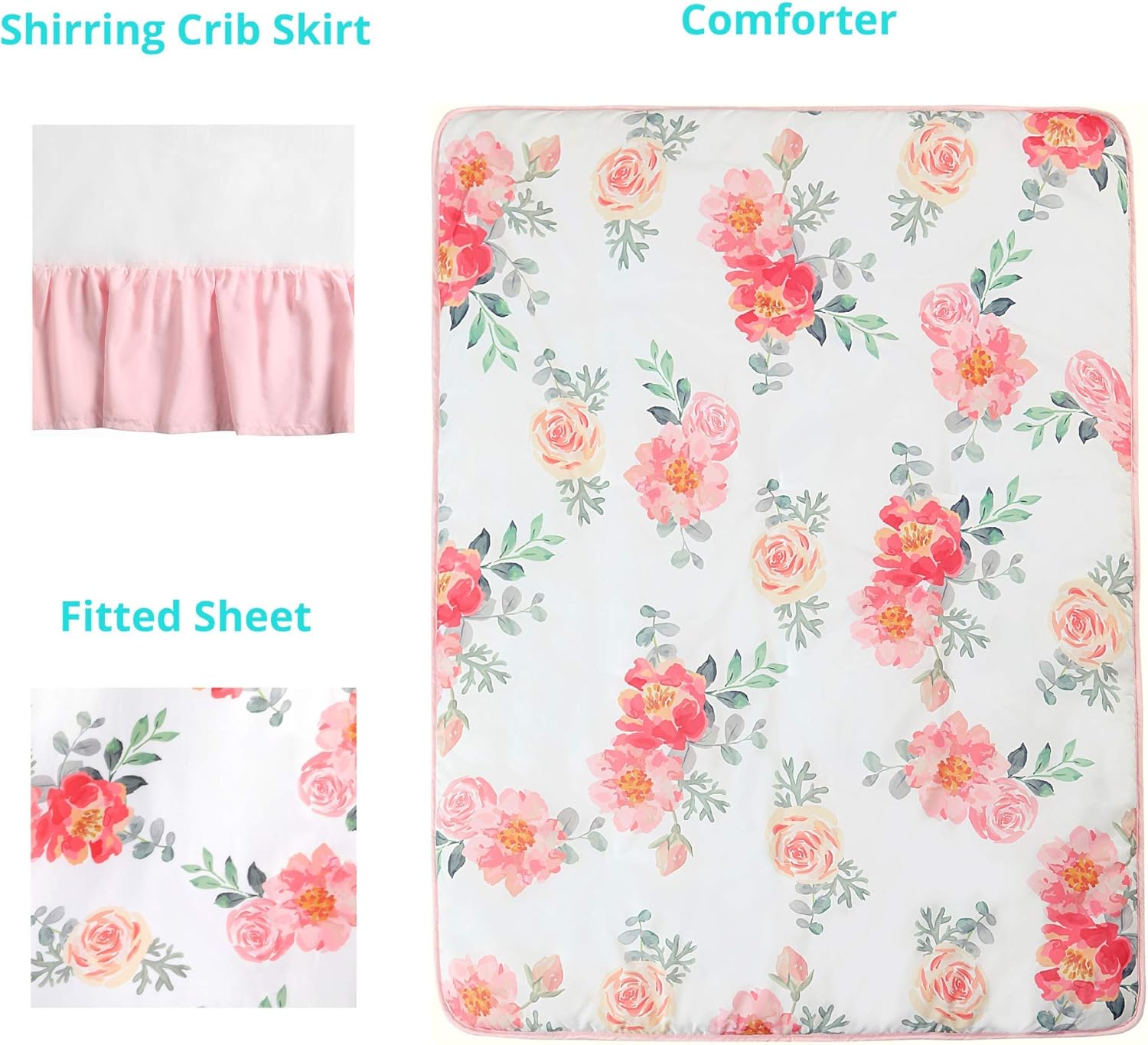 La Premura Baby Girl Crib Bedding Set 3 Piece