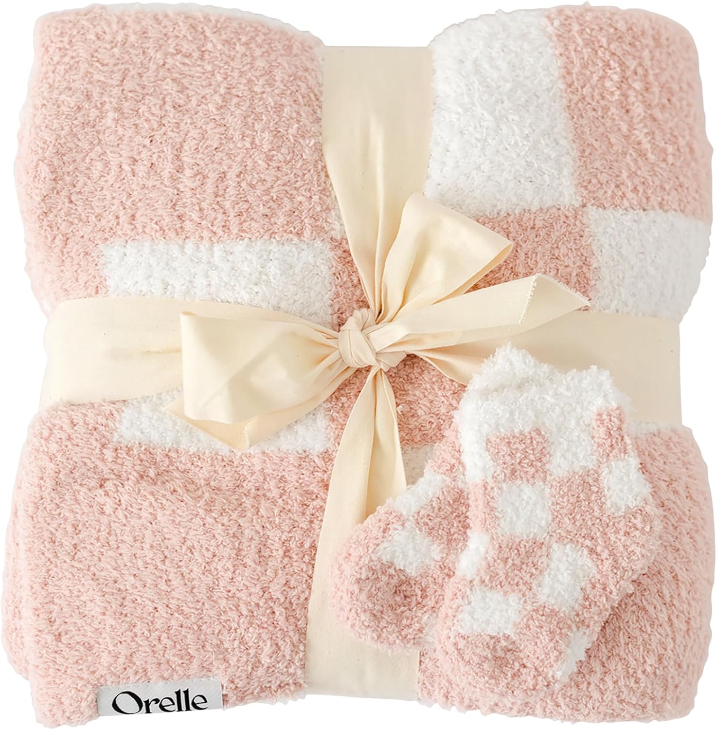 Orelle Pink Checkered Baby Blanket Socks Set 1