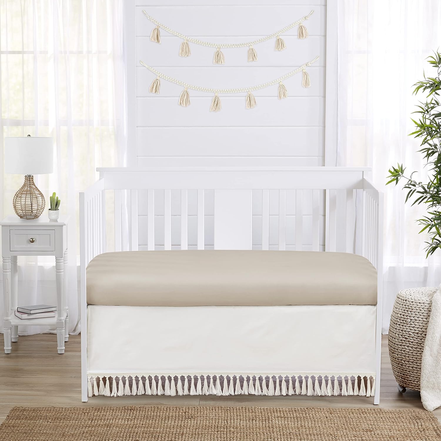 Sweet Jojo Designs Ivory Crib Bed Skirt with Boho Fringe