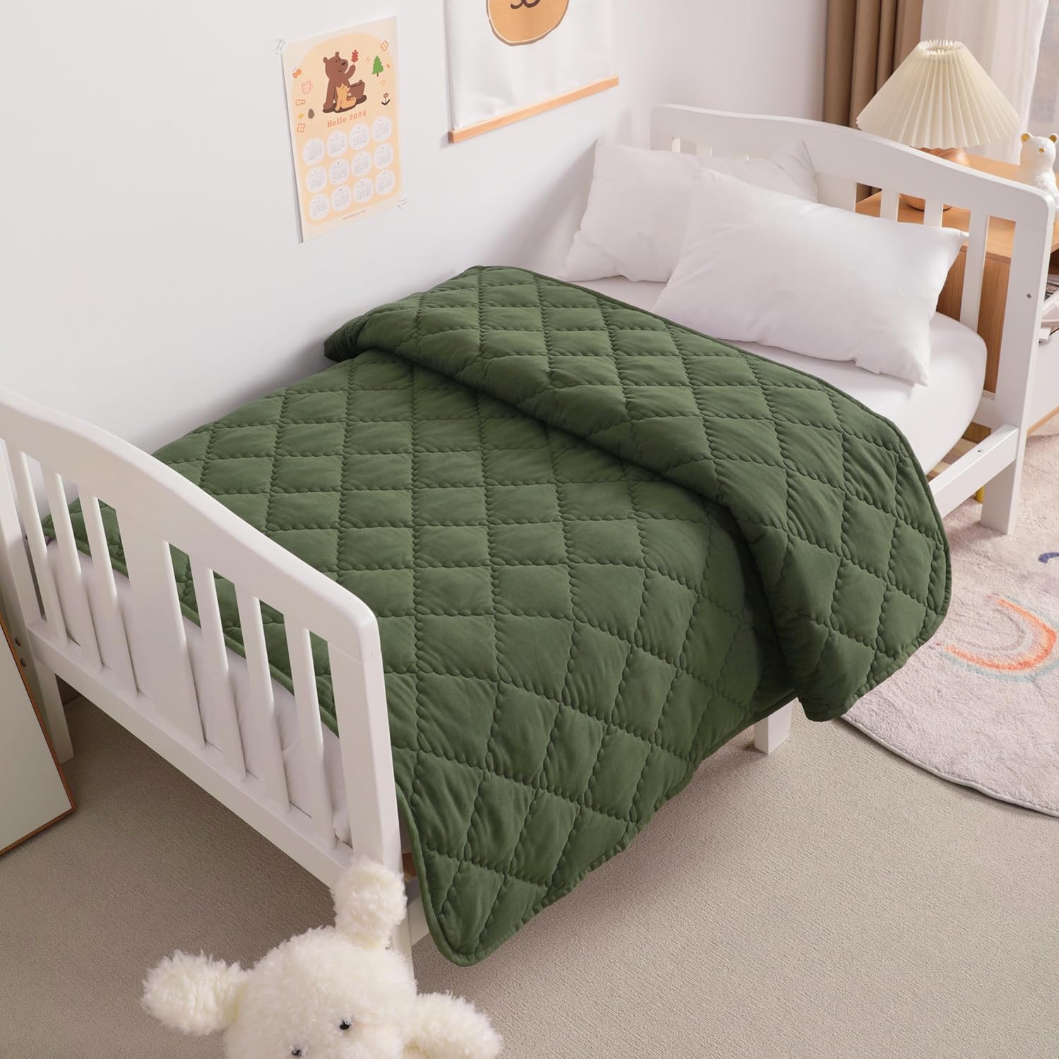 NTBAY Down Alternative Toddler Quilt Lightweight Warm Olive Green Crib Blanket