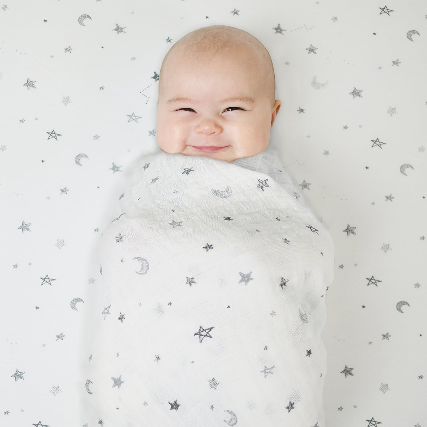 TL Care Fitted Bassinet Sheet - Gray Stars and Moons 100 Cotton