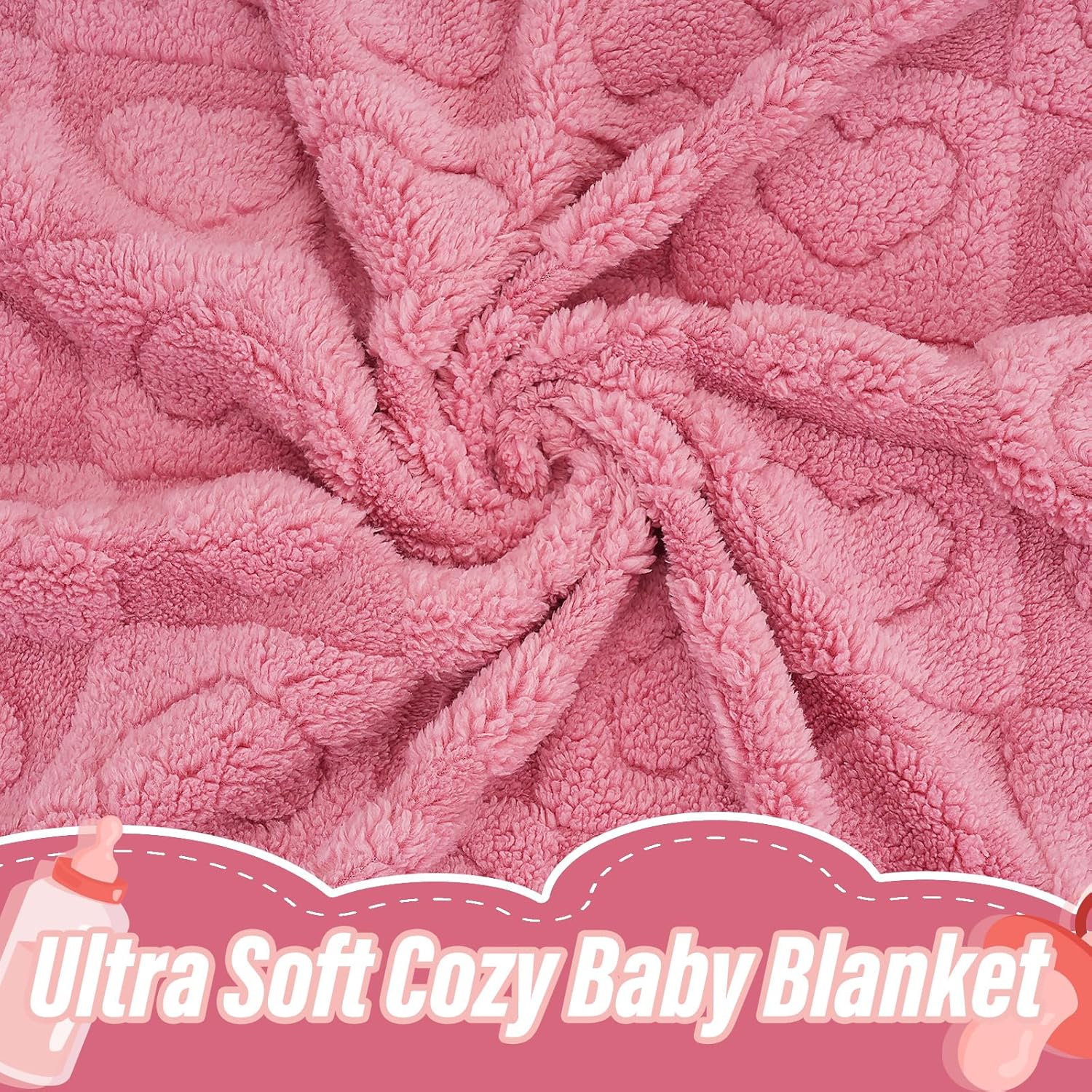 VEIDIA Plush Soft Checkered Baby Blanket 3039 Deep Pink Heart