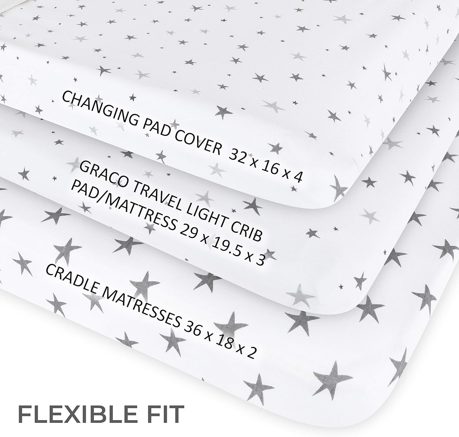 Elys Co Waterproof Changing Pad Cover Set - Grey Stars