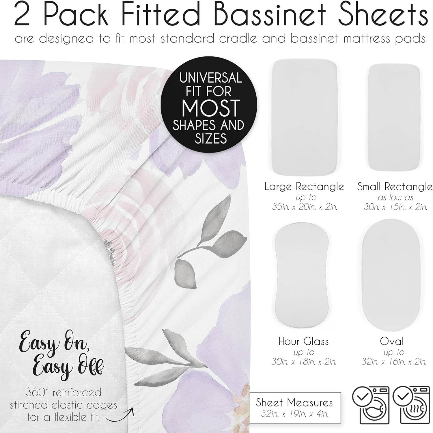 Sweet Jojo Designs Boho Floral Bassinet Sheet Set 2 Pack