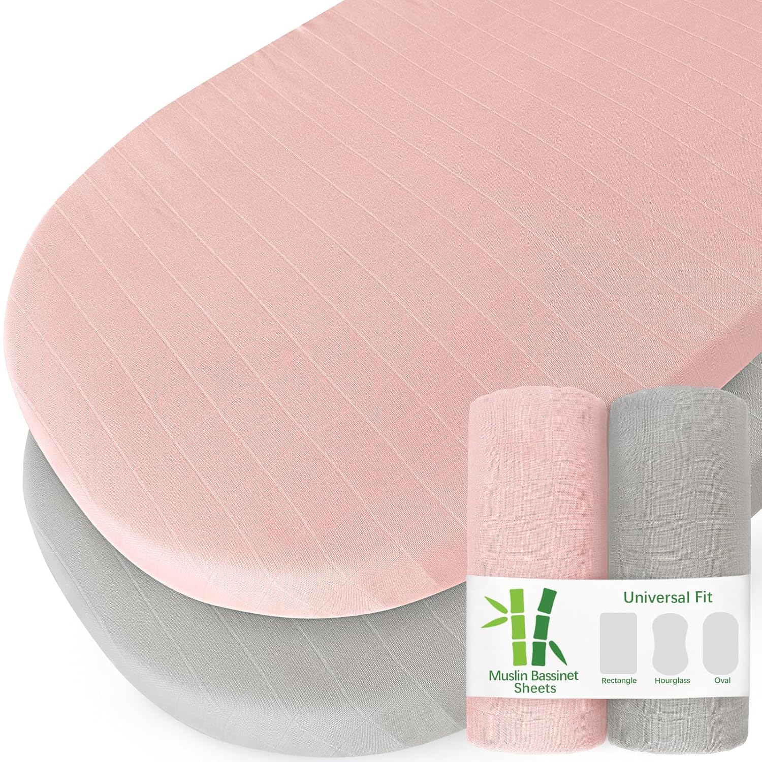 Biloban Muslin Bassinet Sheets 2 Pack Grey Pink 1