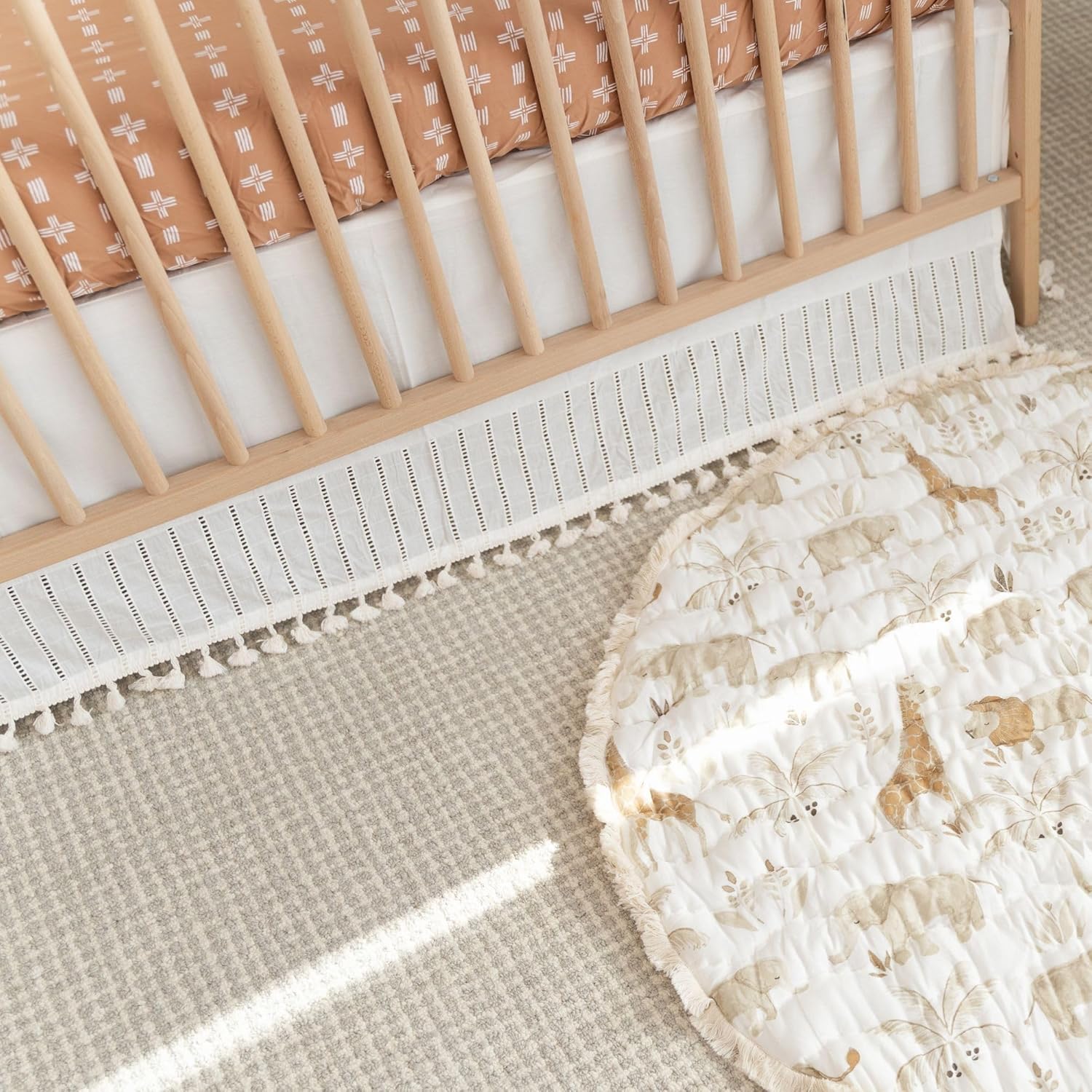 Crane Baby Boho Cotton Crib Skirt with Fringe