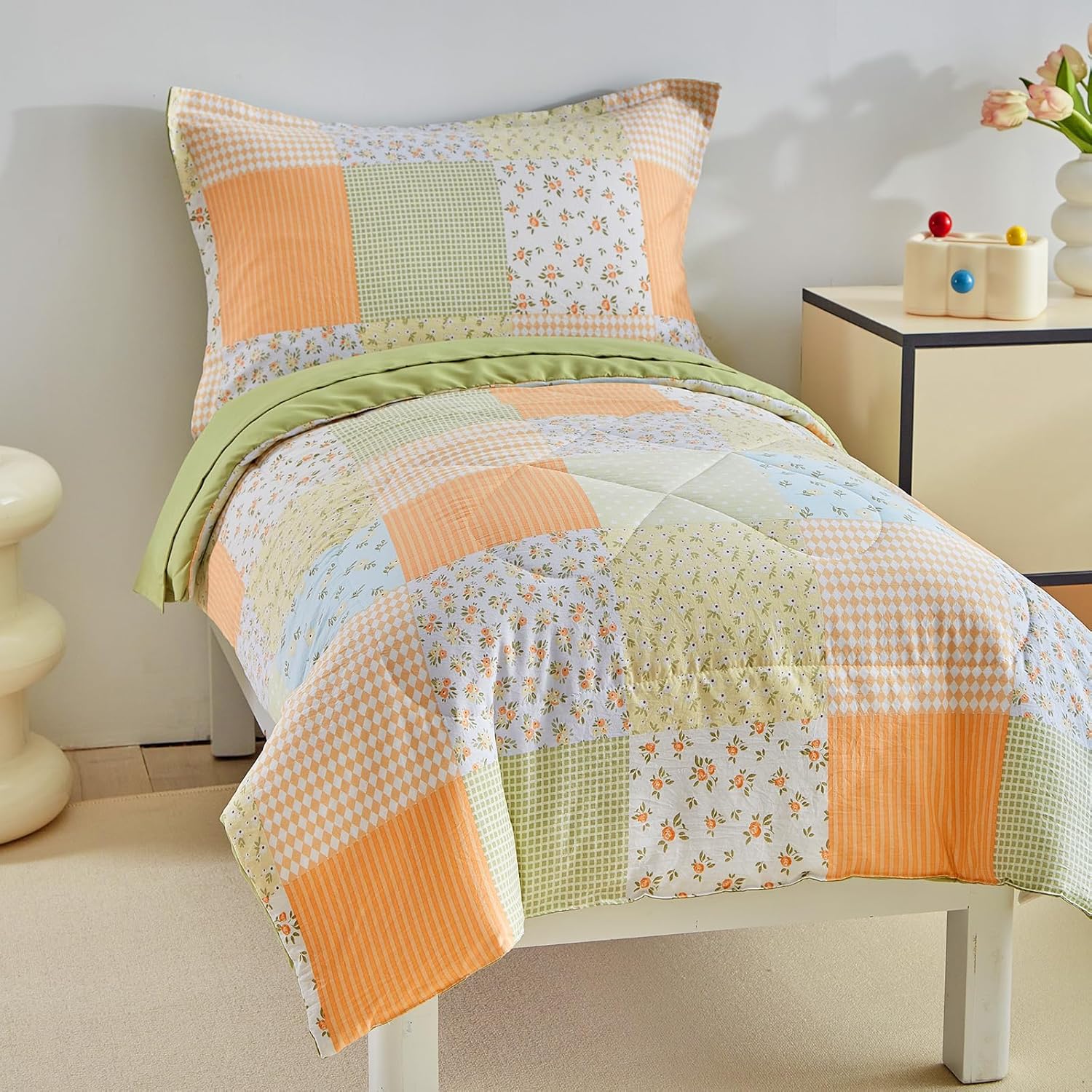 DuShow Toddler Bedding Set 4 Piece Orange Floral