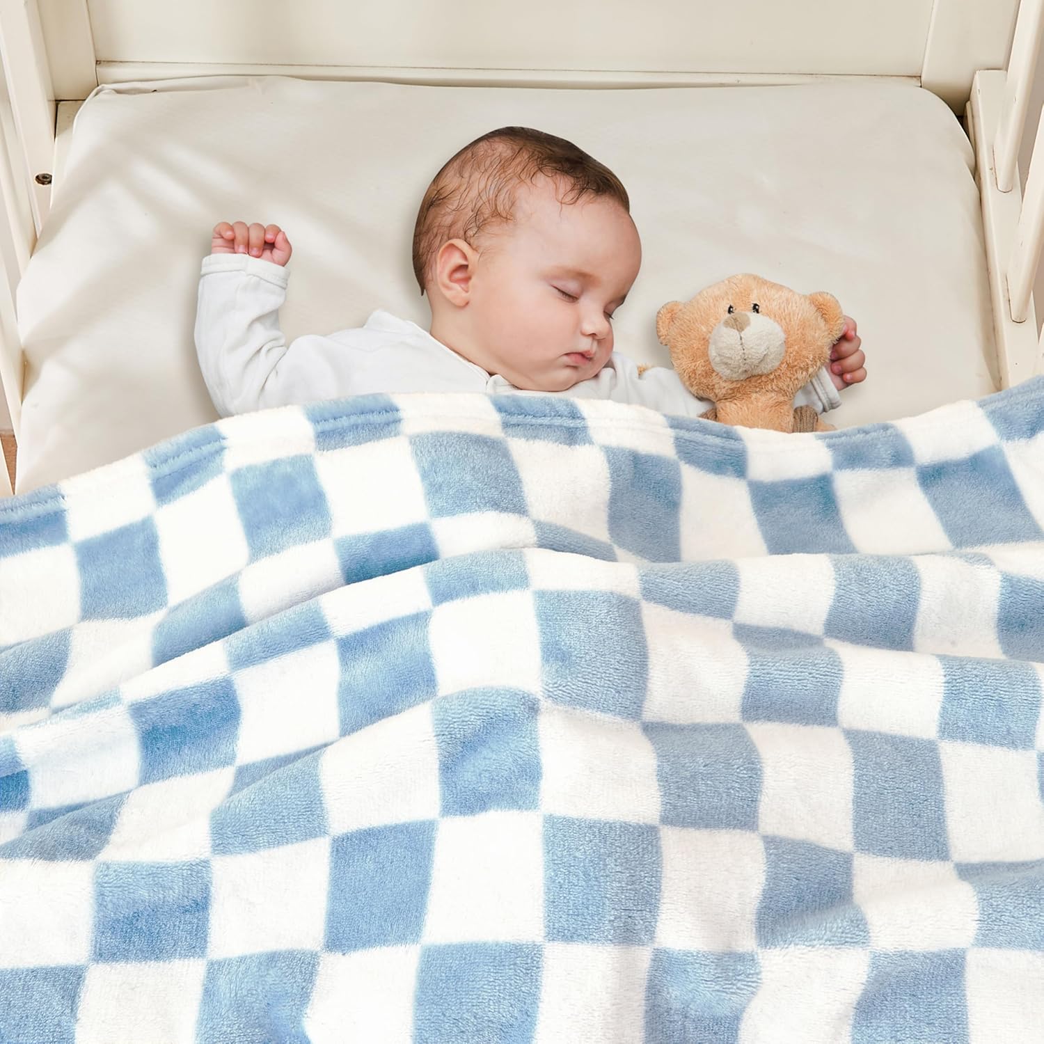 Yurhap Checkered Baby Blanket Fleece 30x40 Blue 1