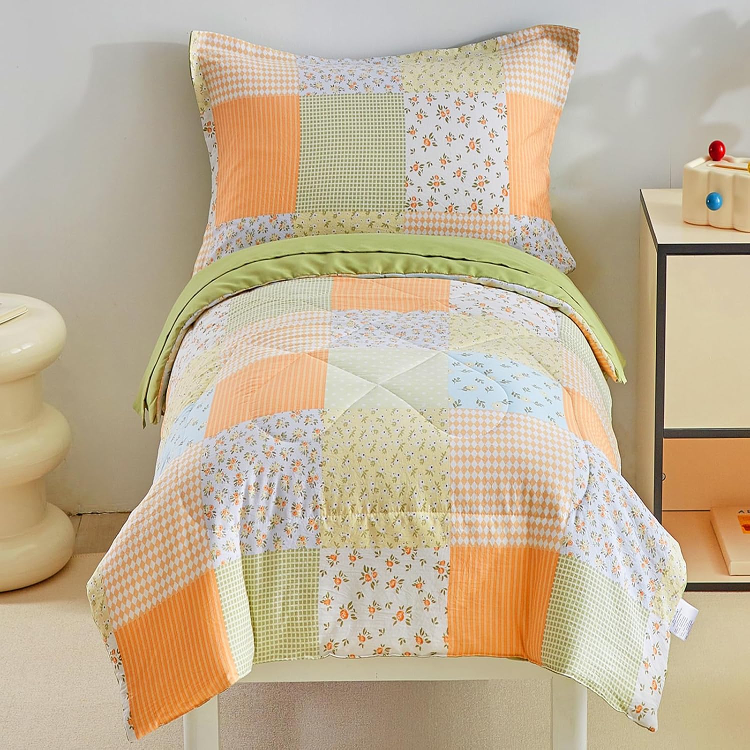 DuShow Toddler Bedding Set 4 Piece Orange Floral