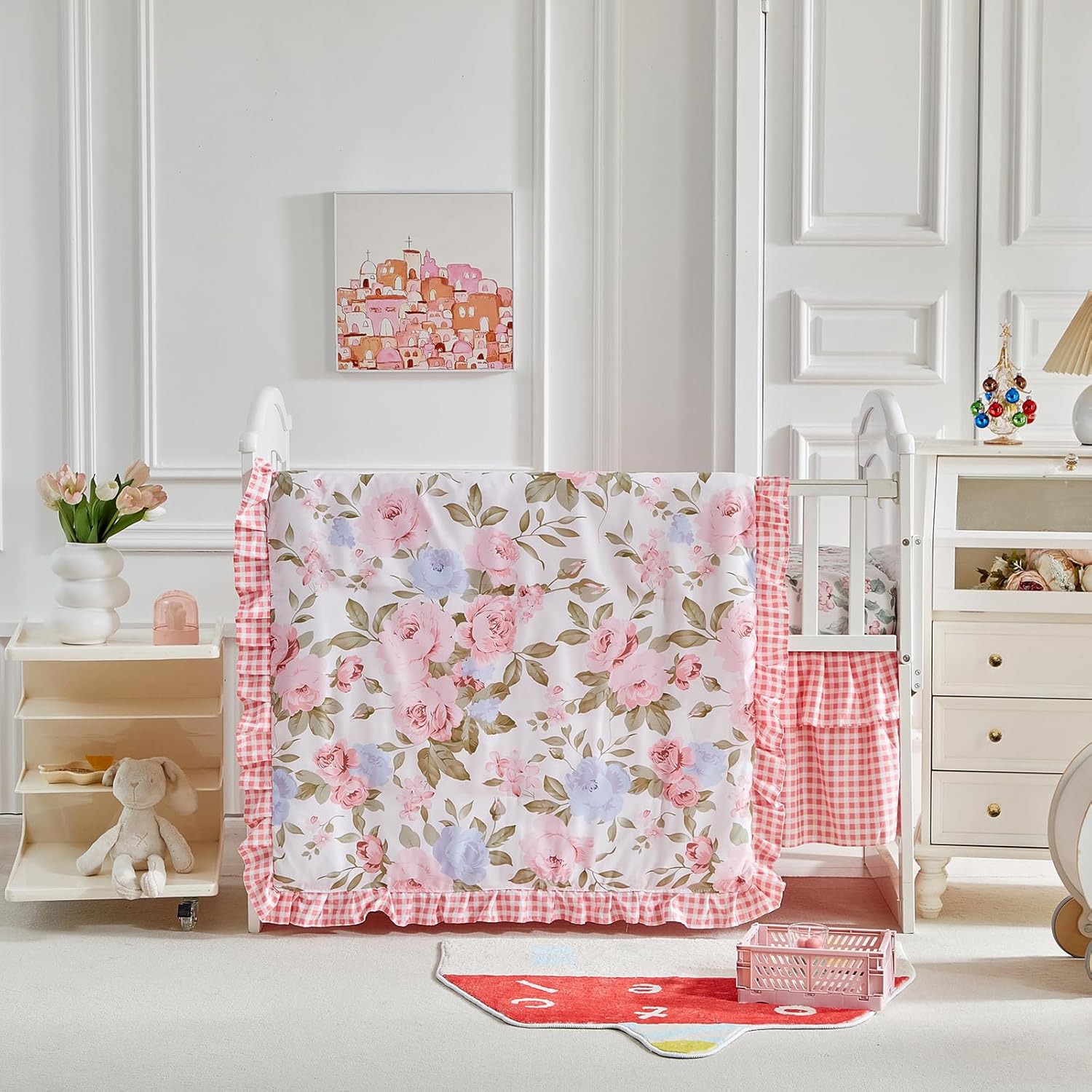 UOZZI BEDDING 3-Piece Floral Crib Bedding Set