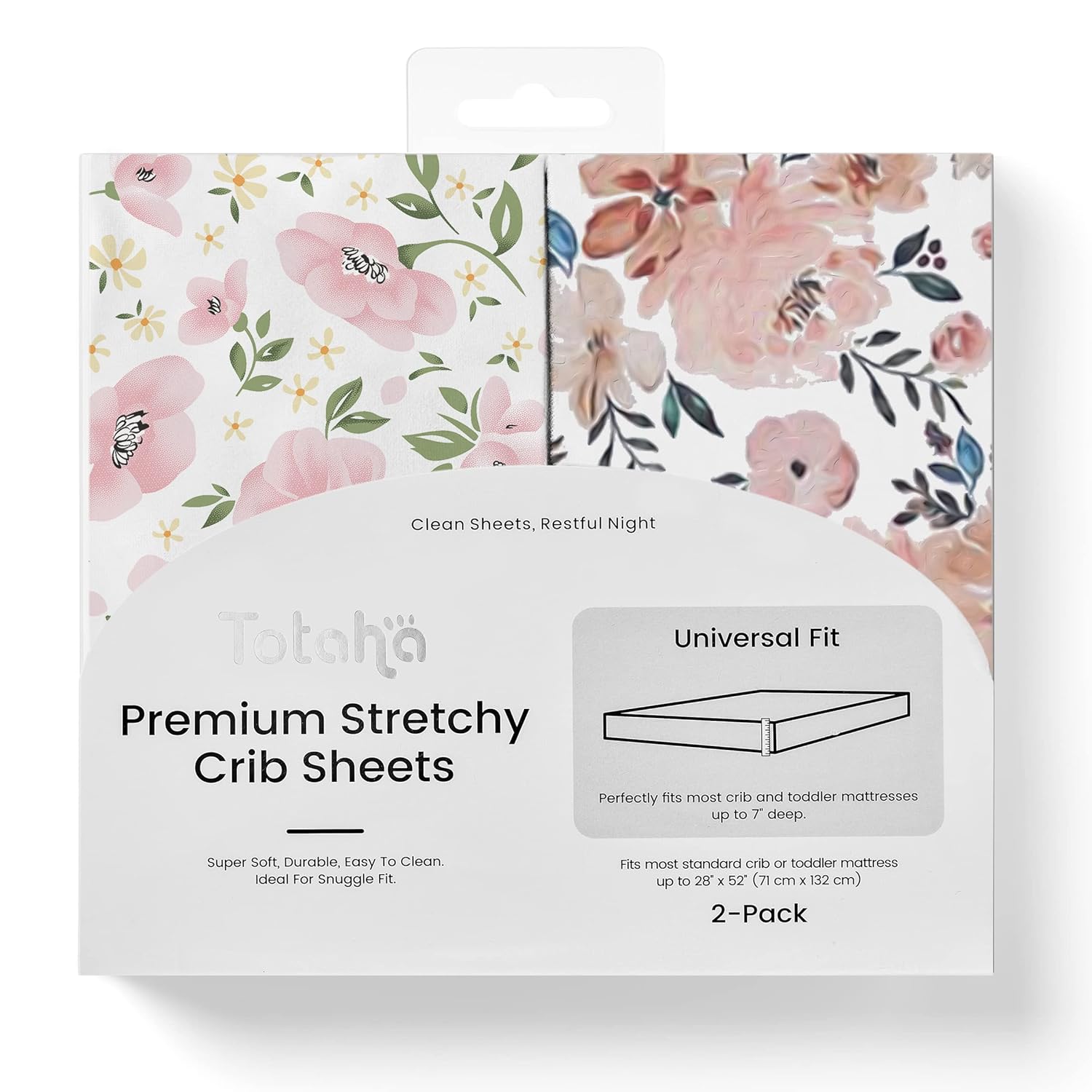 TotAha Premium Stretchy Crib Sheets 2-Pack - Hypoallergenic Silky Comfort Buttery Soft
