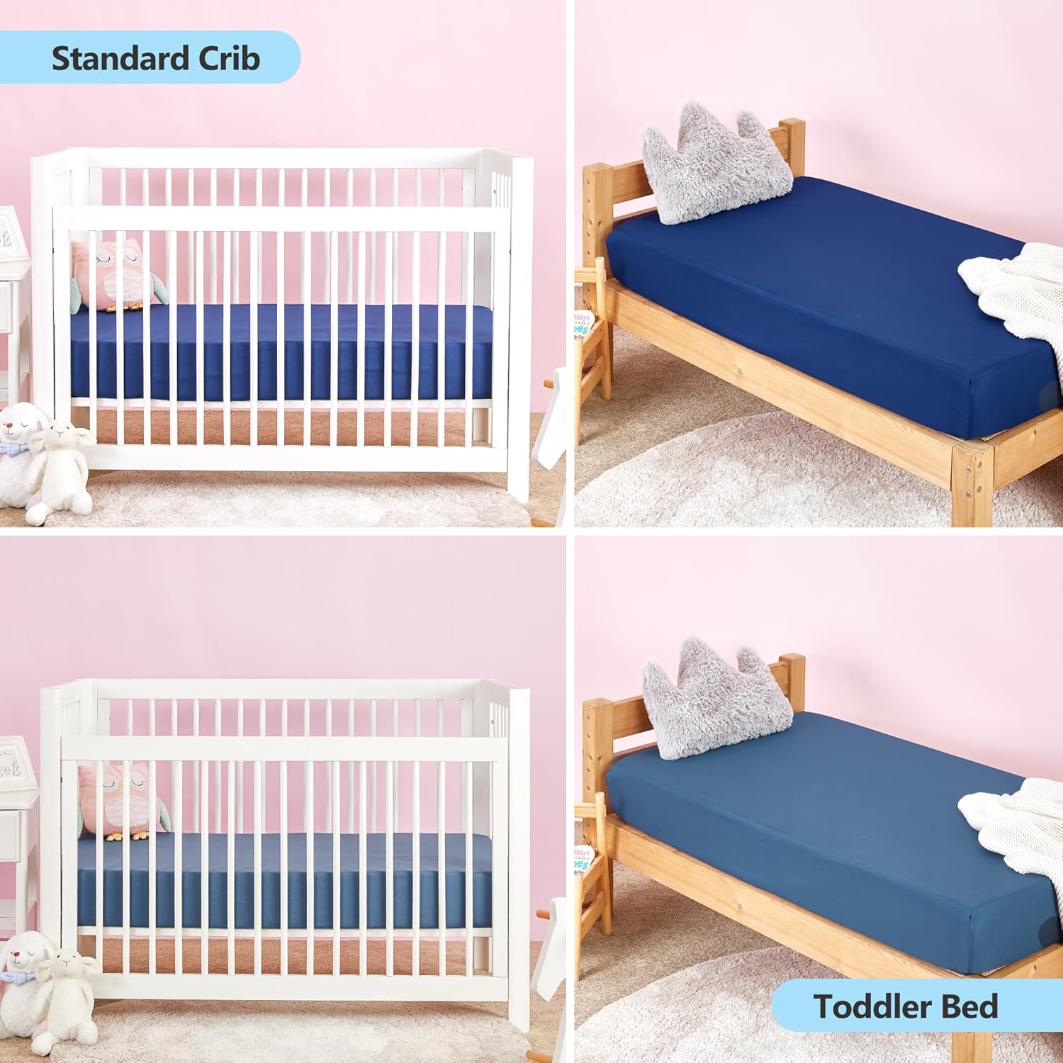 TILLYOU Crib Sheets 2 Pack Navy Stone Blue